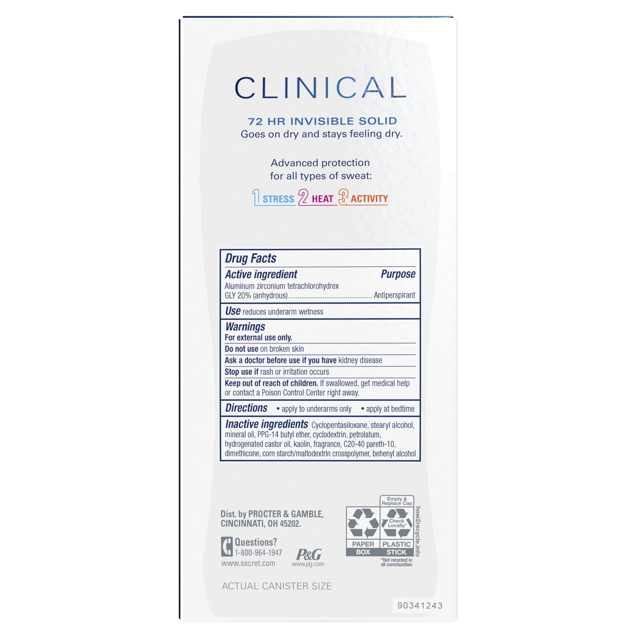 Clinical Invisible Solid Antiperspirant and Deodorant, Stress Response, 1.6 oz (2 Pack)