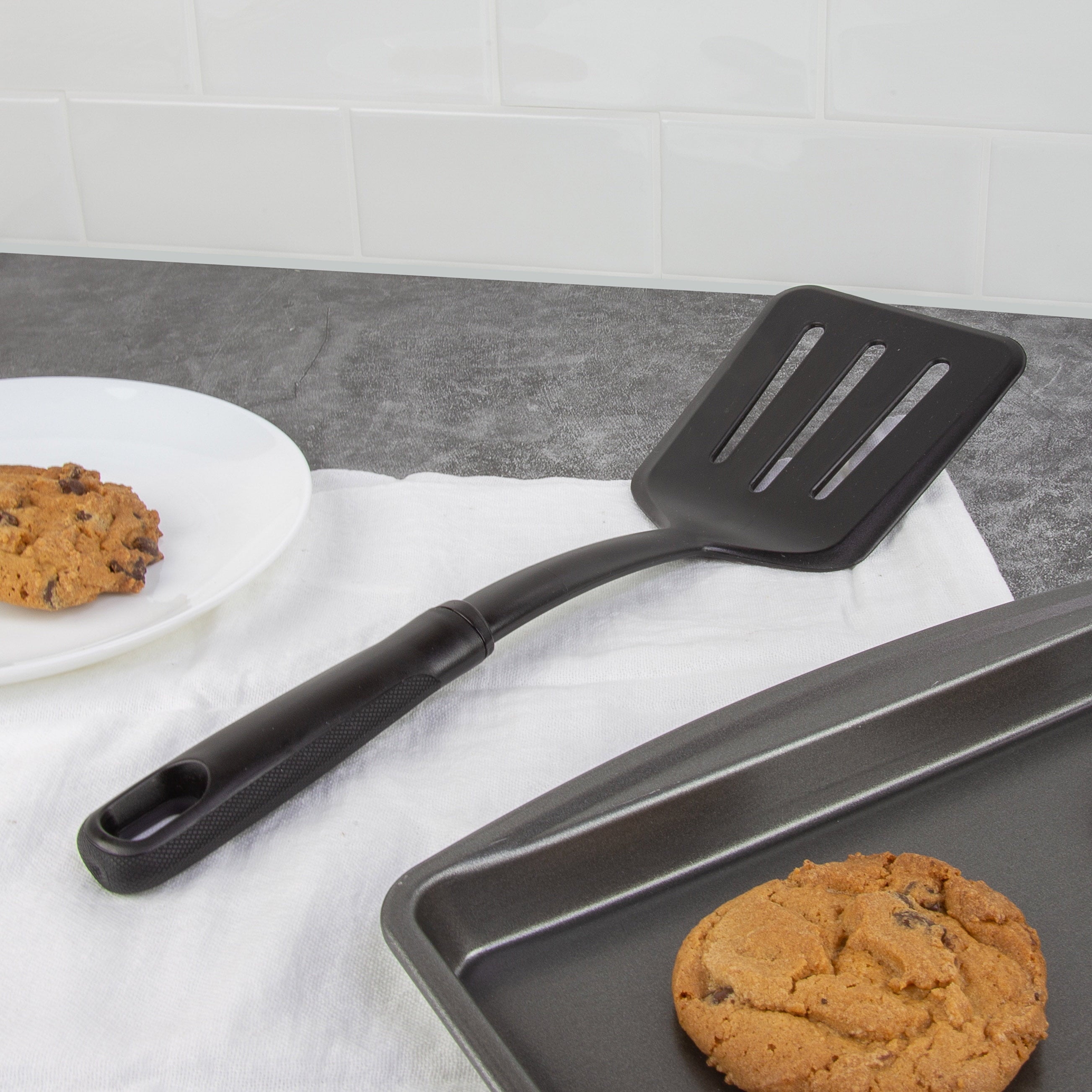 Nylon Slotted Kitchen Turner with Soft Grip Handle, Black