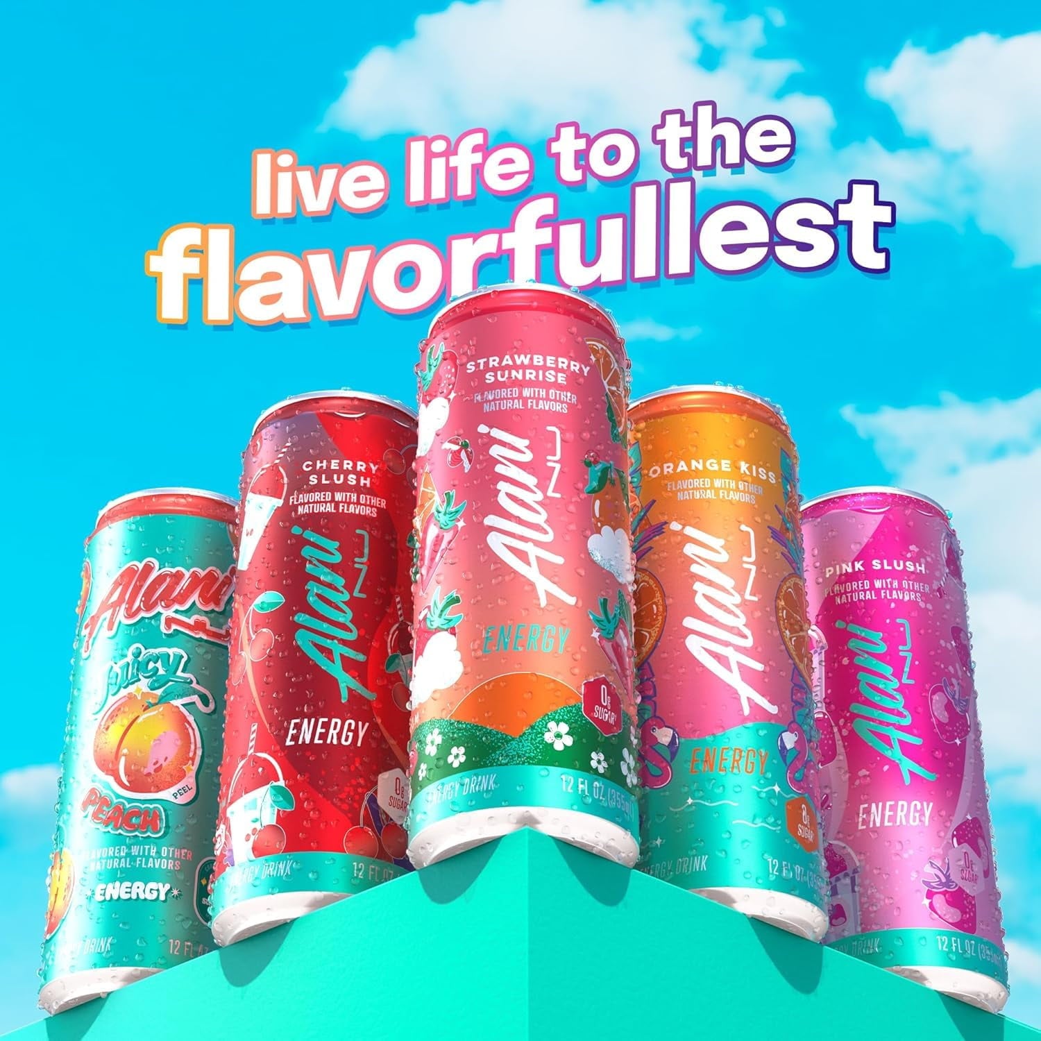 New Alani Energy Drinks Strawberry Sunrise Low - Calorie, Zero Suger, Energy Boost Drinks 12 oz (6 Pack)