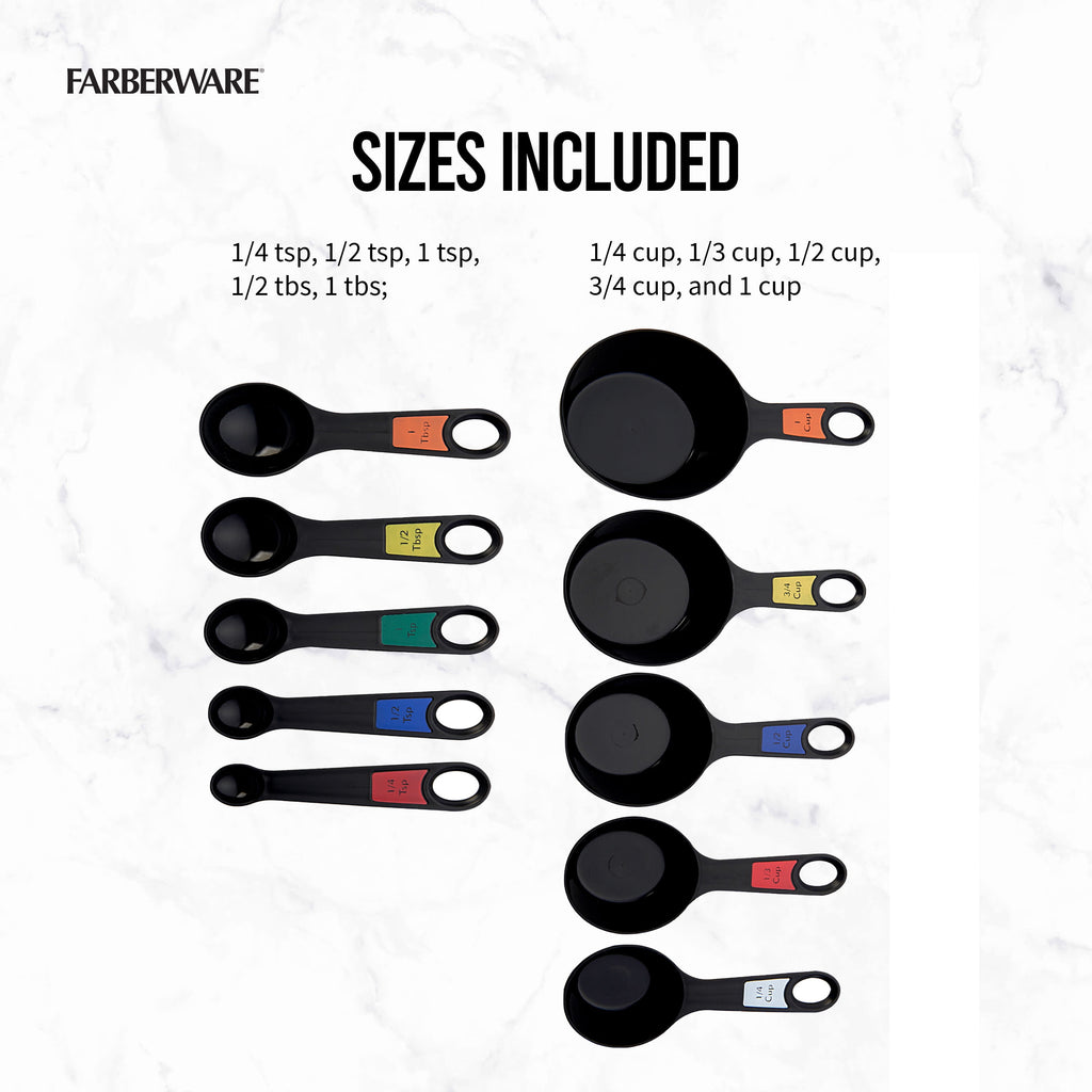 10 Piece Plastic Nesting Measuring Cup and Spoon Set Black