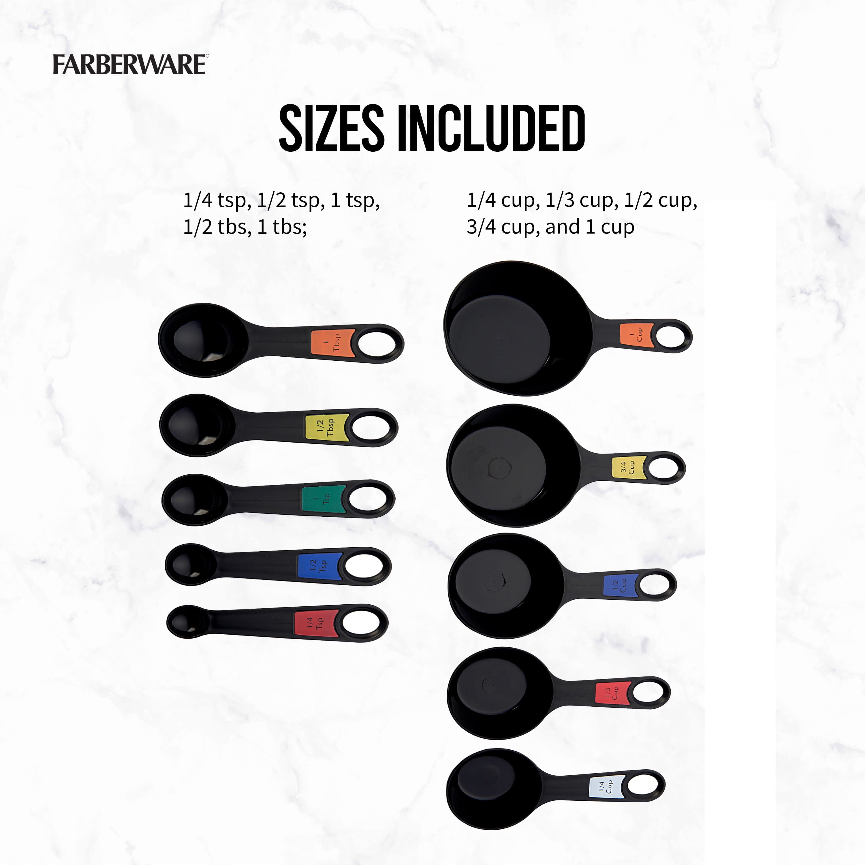 10 Piece Plastic Nesting Measuring Cup and Spoon Set Black