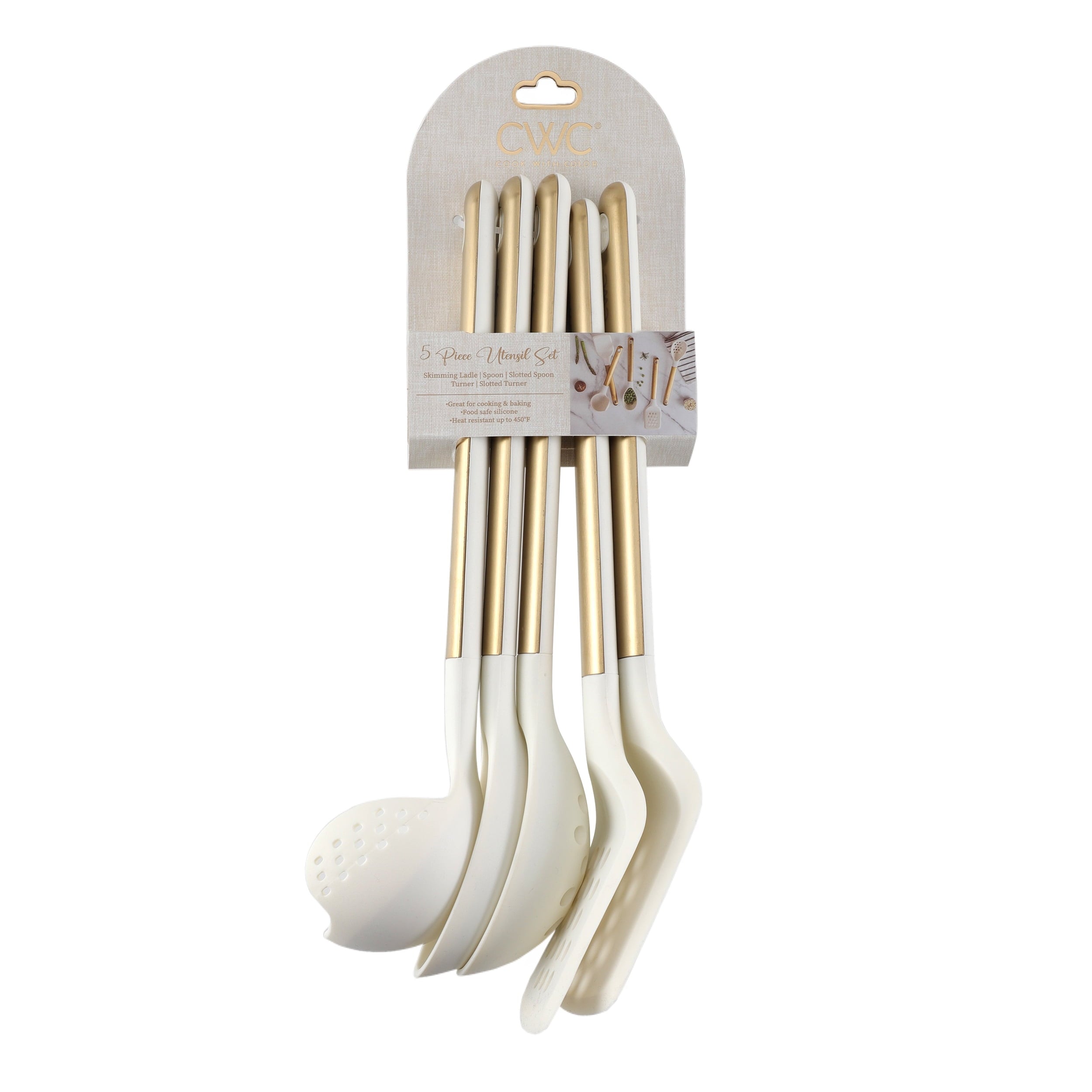 5-Piece Stainless Steel &amp; Silicone Utensil Set – &amp; Nonstick Safe
