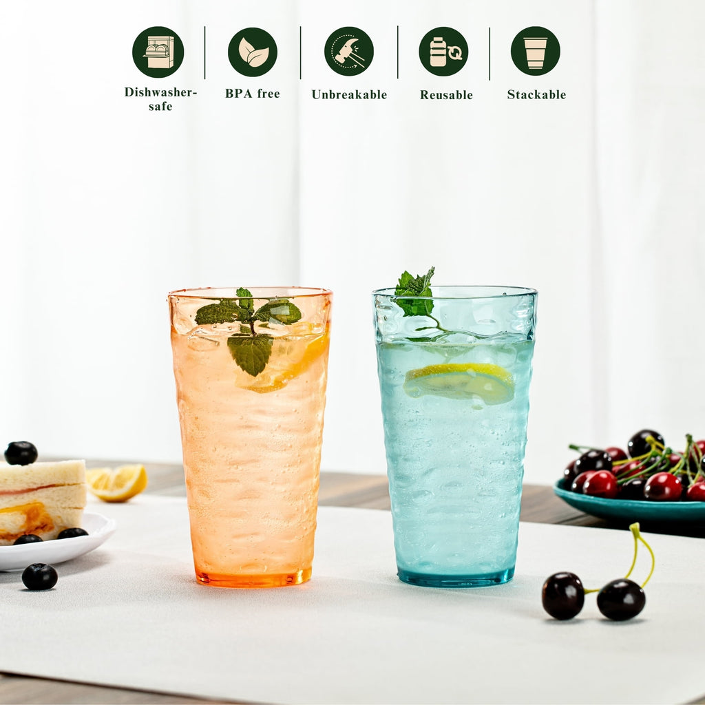 20oz Gray Acrylic Glasses Drinkware (Set of 6), Water-Ripple Shatter-Proof Plastic Tumblers