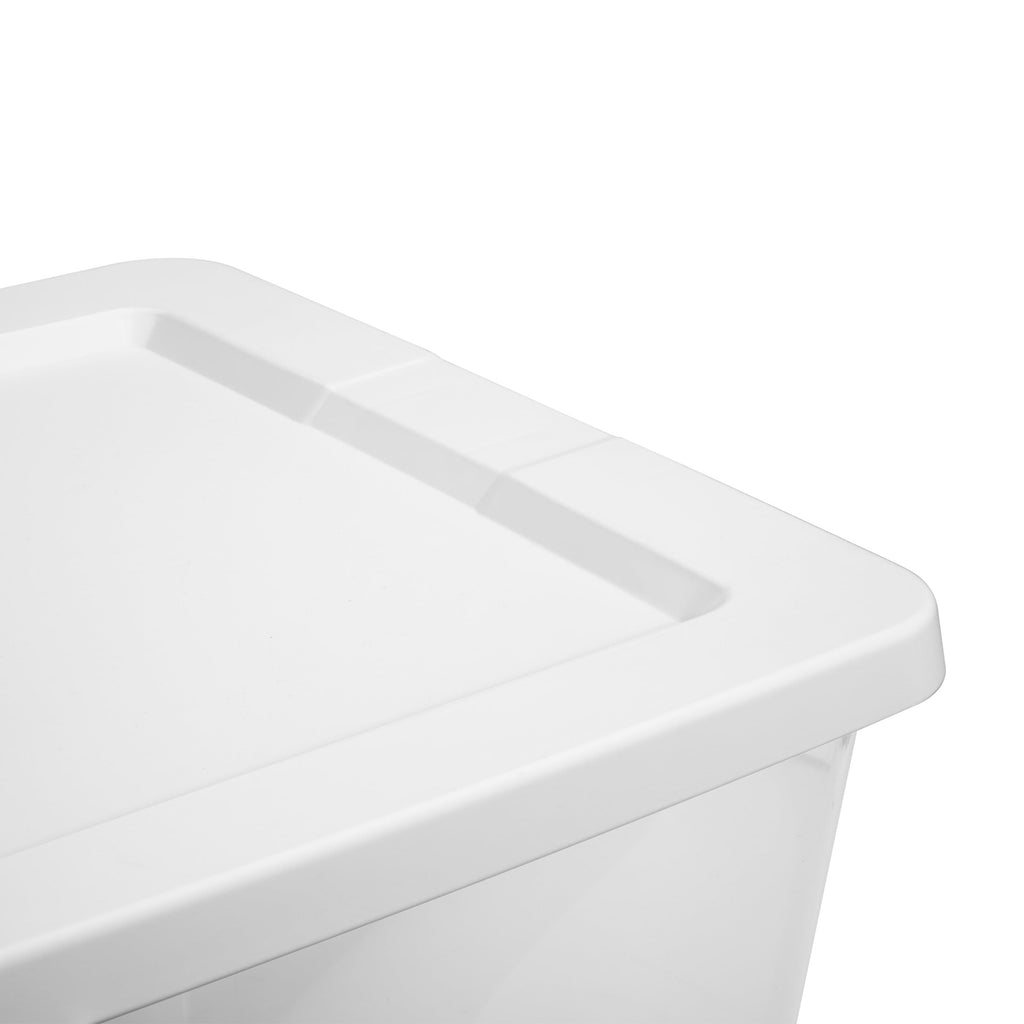 58 Quart Medium Storage Bin, Clear Plastic Storage Container with Snap-On Lid, White