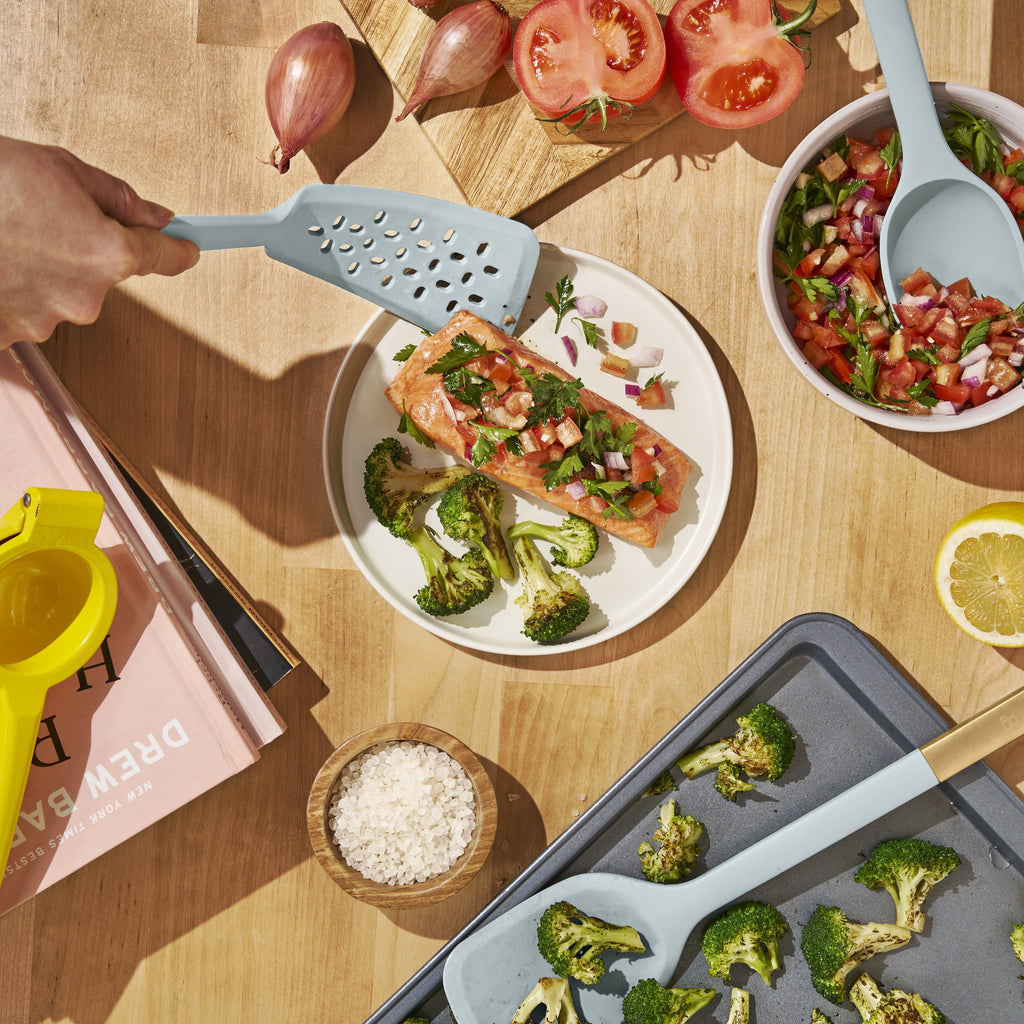 3-Piece Silicone Kitchen Utensil Tool Set, Porcini Taupe by Drew Barrymore