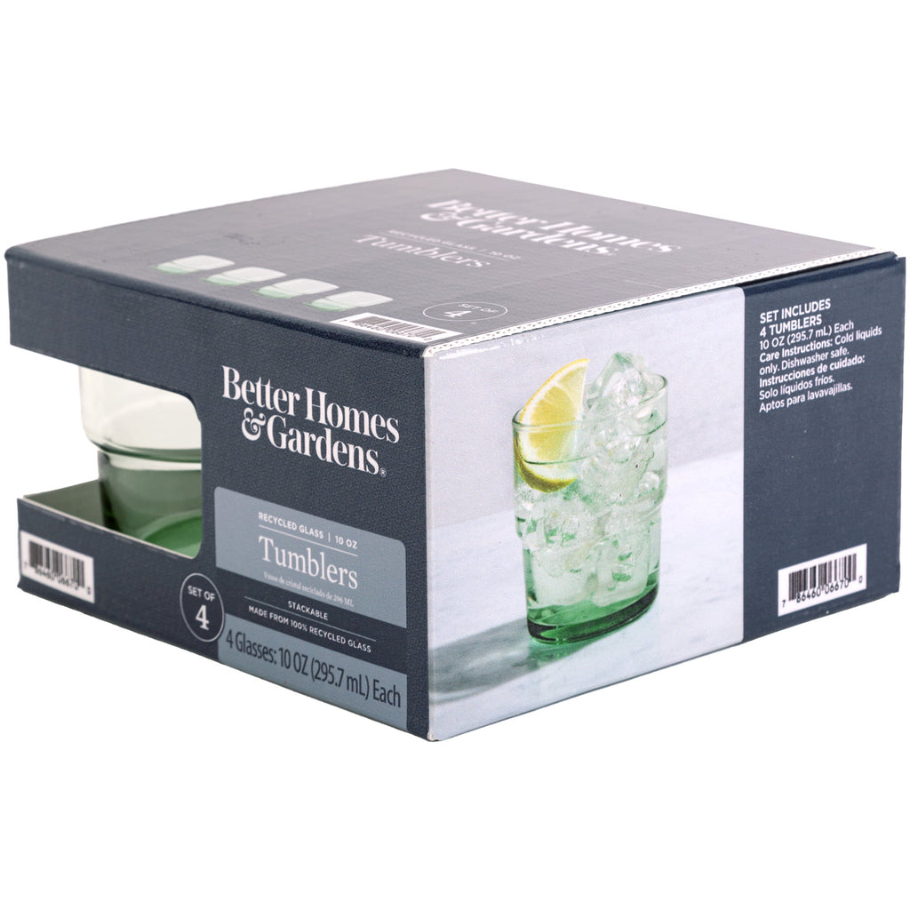 Better Homes &amp; Gardens Recycled Green Glassware, Glass, 4 Pack, 10 oz