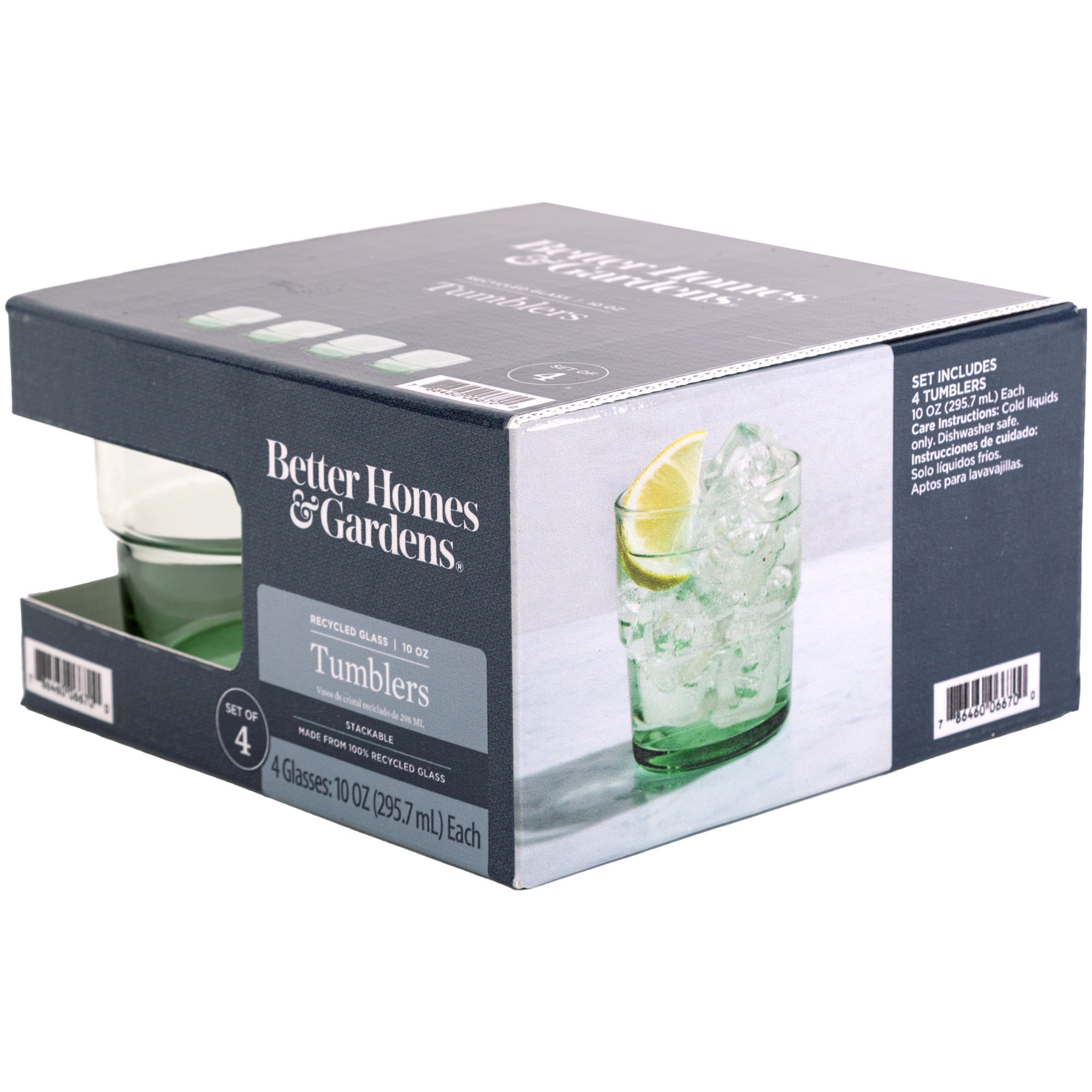 Better Homes &amp; Gardens Recycled Green Glassware, Glass, 4 Pack, 10 oz