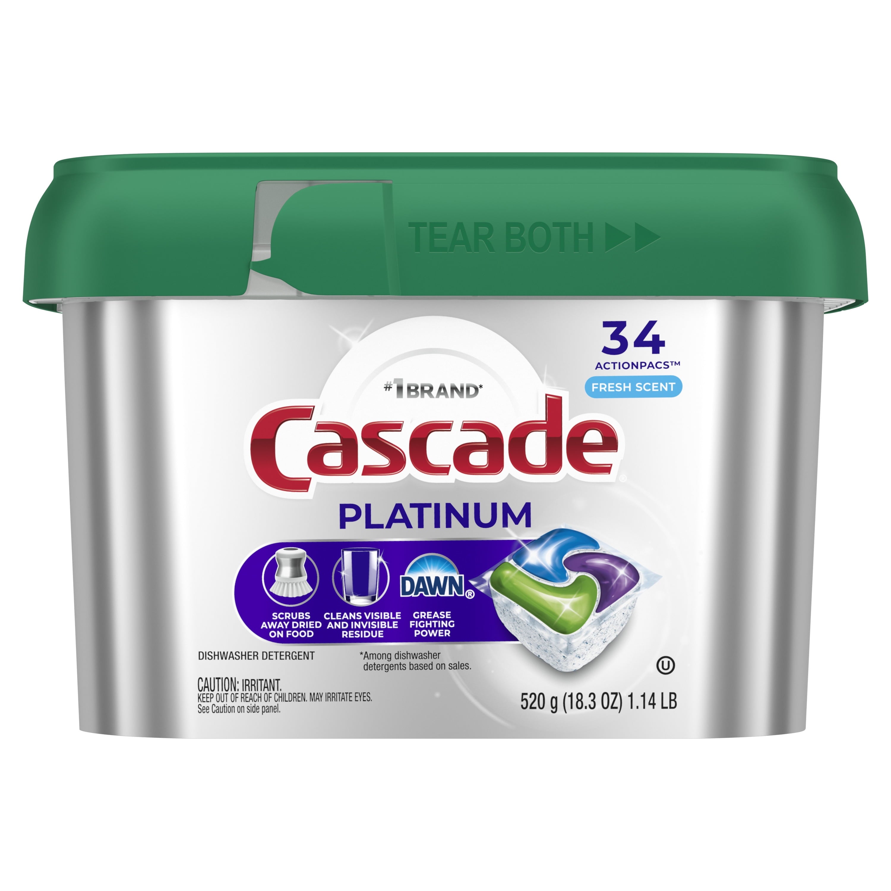 Platinum Dishwasher Pods, Dishwasher Detergent Soap Tabs, Fresh, 34 Count