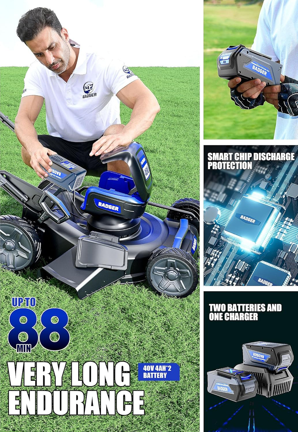 Lawn Mower 40V Brushless 18" Cordless, 5 Cutting Height Adjustments Electric Lawn Mower, Quickly Folding Within 5’s, 4.0AH Battery and Super Charger Included.