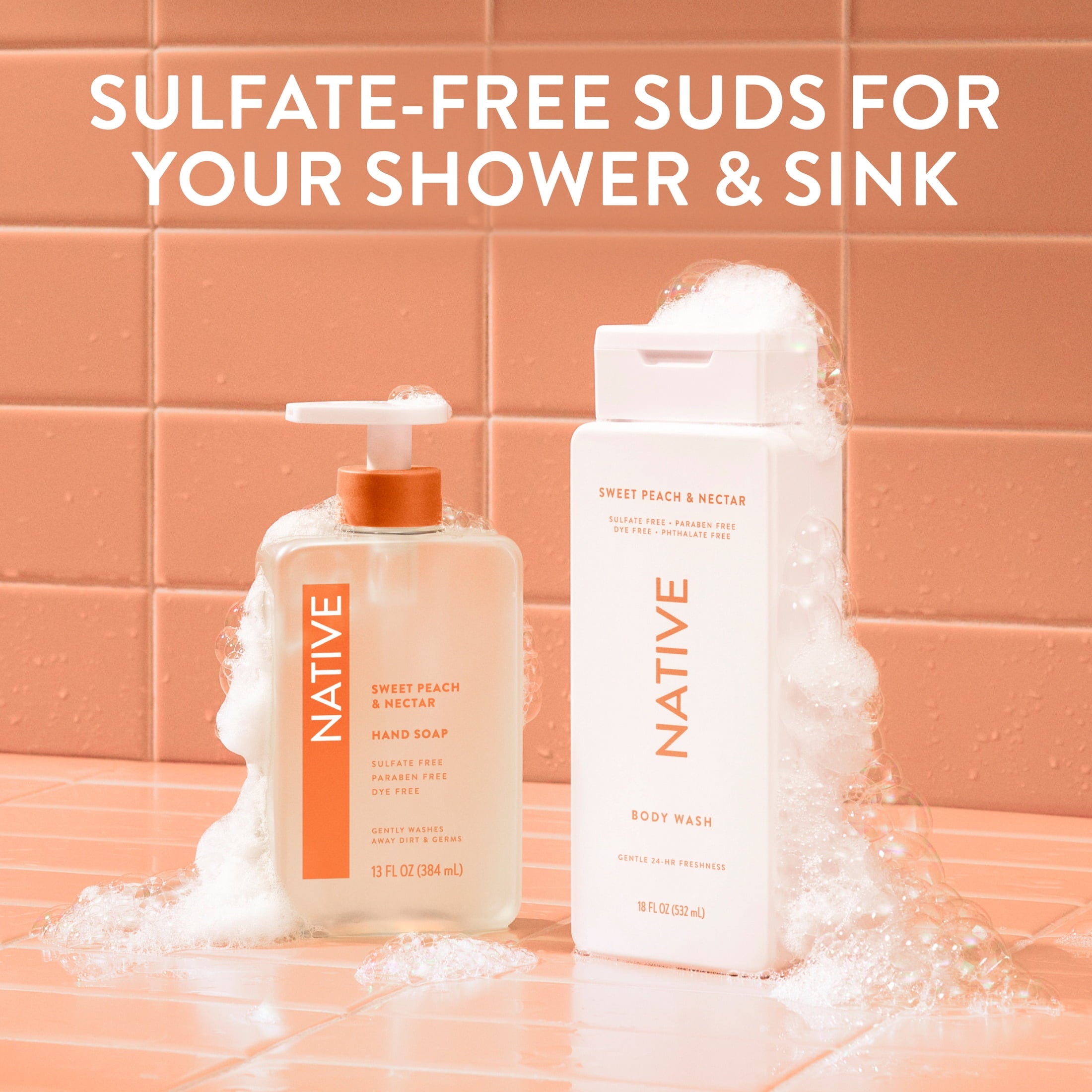 Liquid Hand Soap, Sweet Peach &amp; Nectar, Non-drying, Naturally Derived Cleansers, Sulfate Free, 13 fl oz