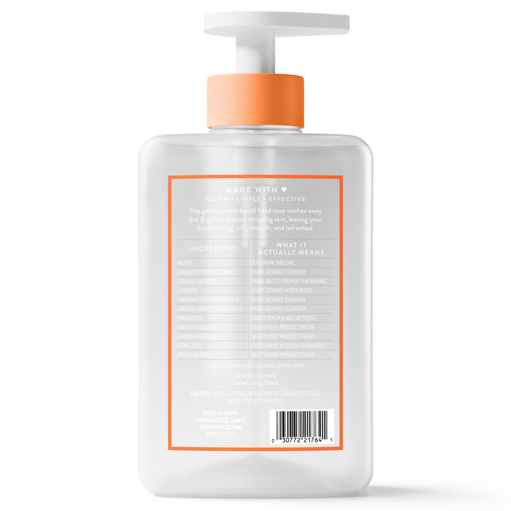 Liquid Hand Soap, Sweet Peach &amp; Nectar, Non-drying, Naturally Derived Cleansers, Sulfate Free, 13 fl oz