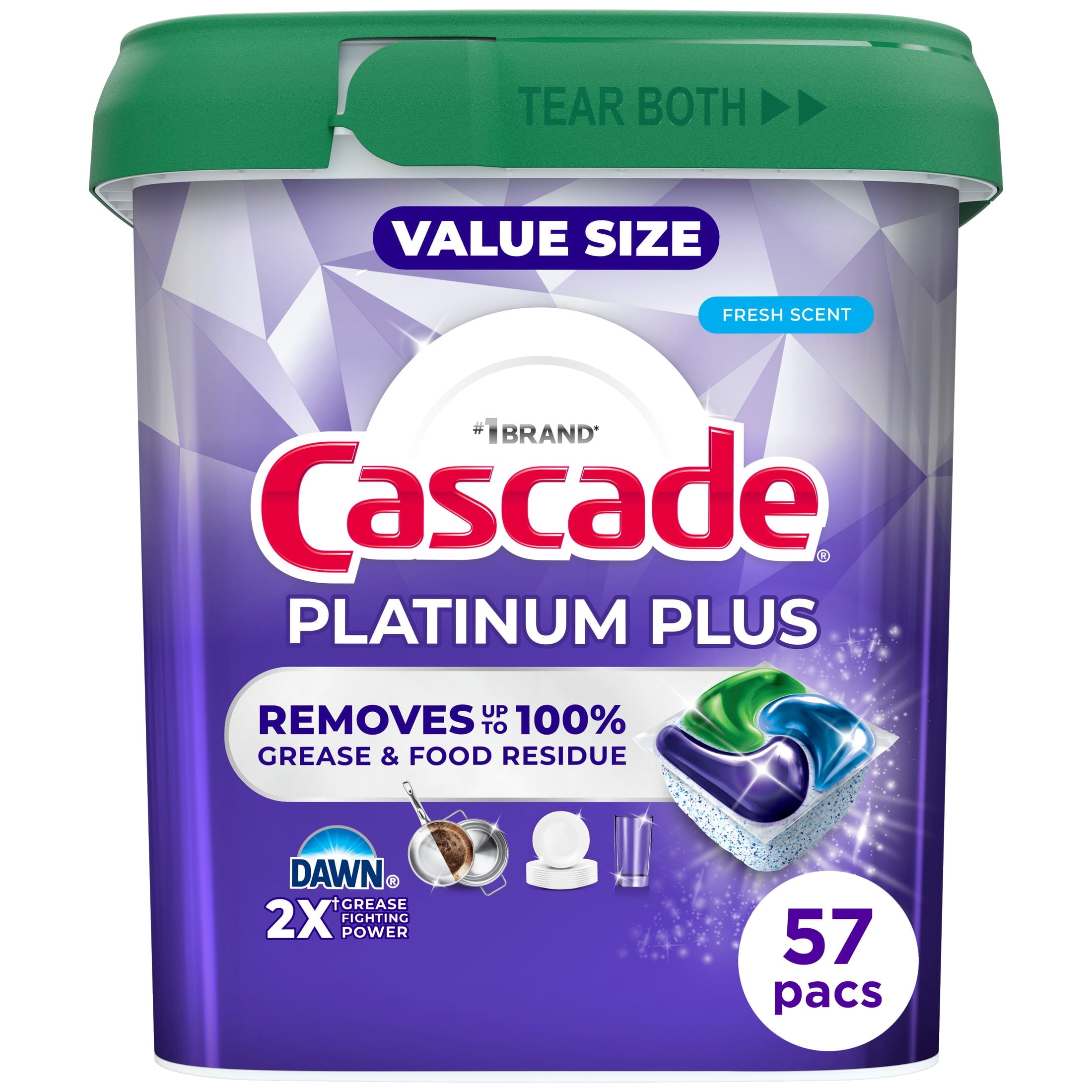 Platinum Plus, Dishwasher Pods, Fresh, 57 Count