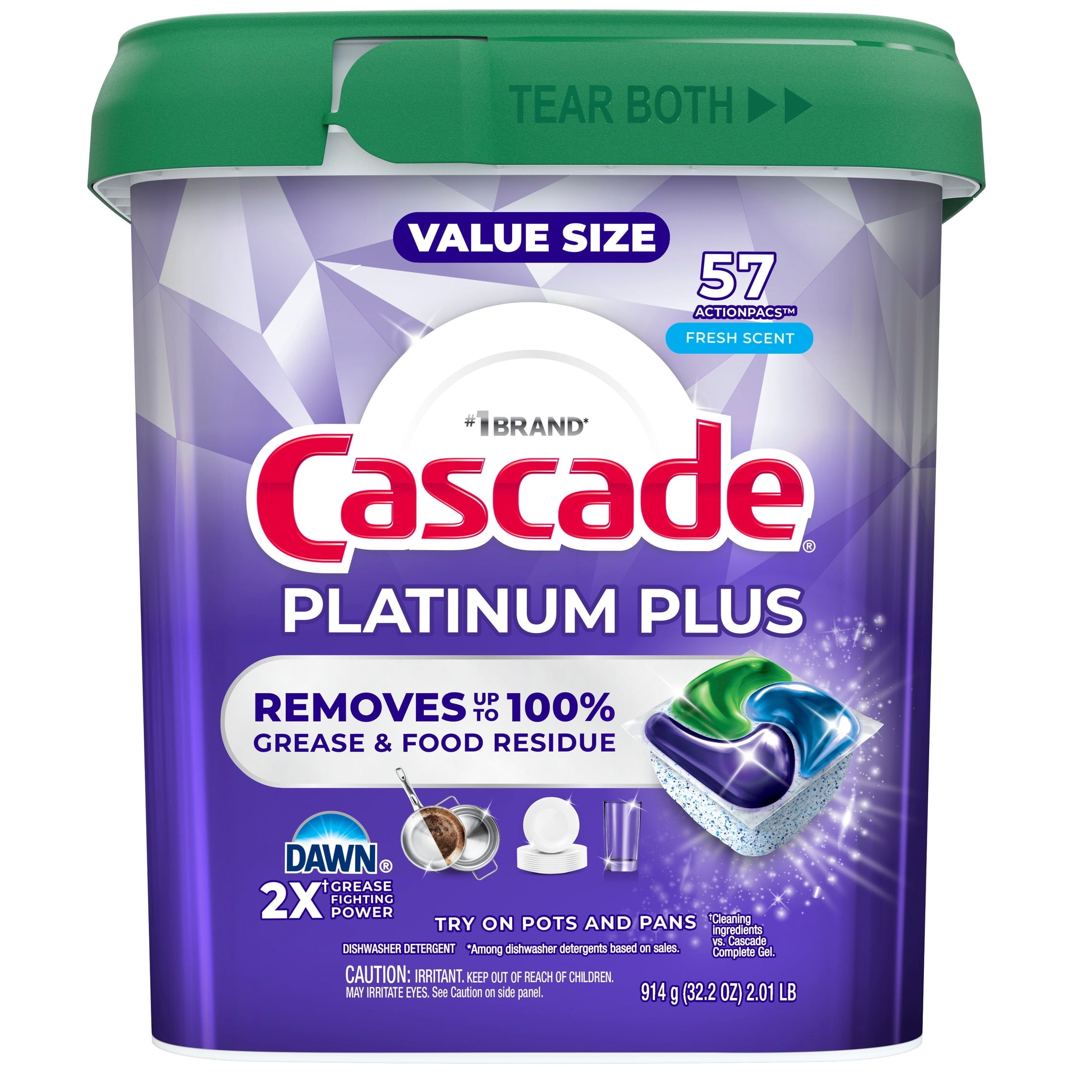 Platinum Plus, Dishwasher Pods, Fresh, 57 Count