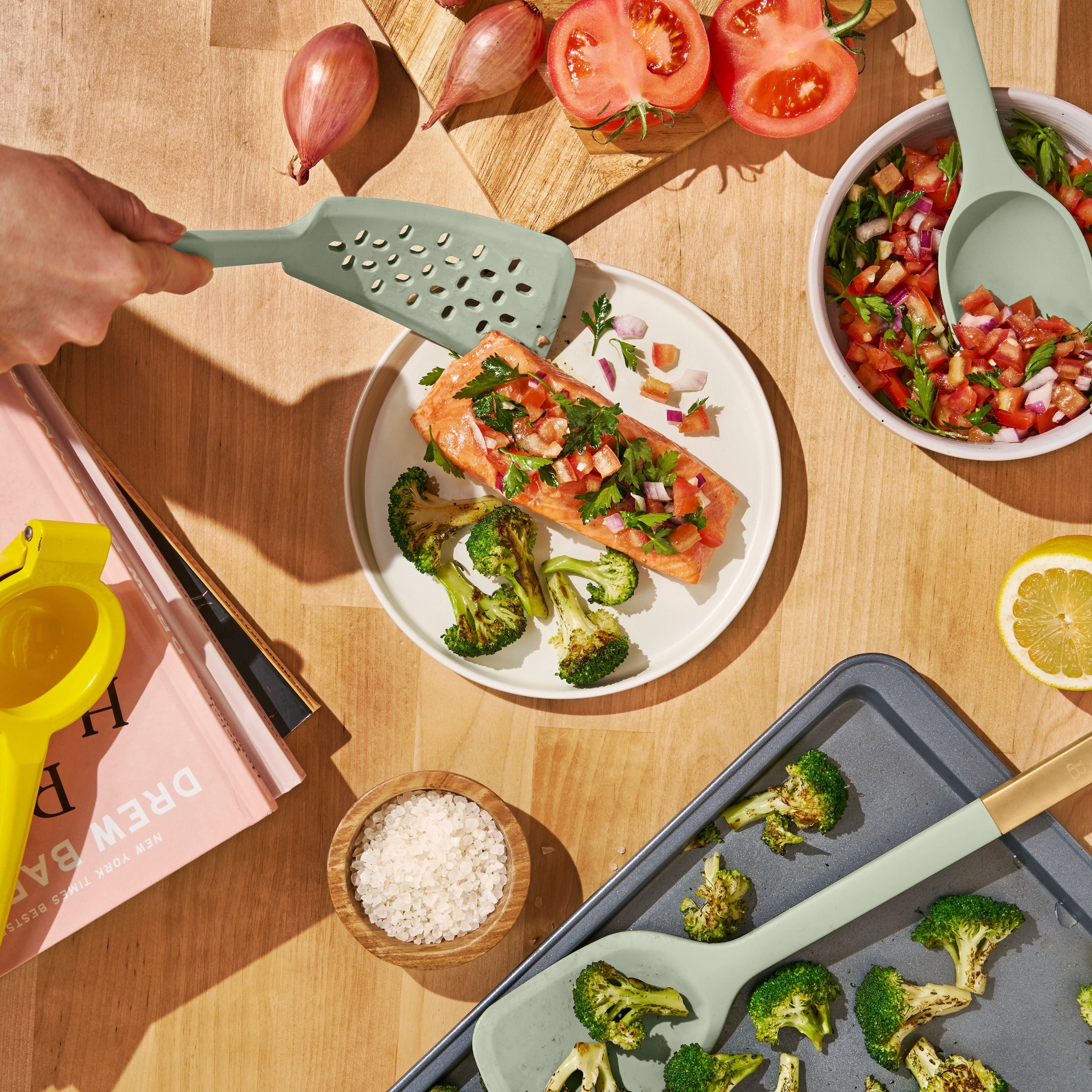 3-Piece Silicone Kitchen Utensil Tool Set, Porcini Taupe by Drew Barrymore