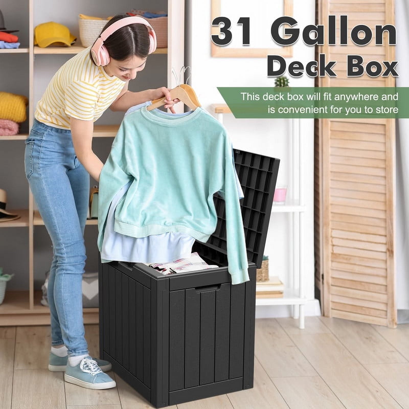 31 Gallon Deck Box, Resin Outdoor Storage Box, and Storage Deck Box for Garden Tools, Supplies, Toys