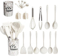 18PCS Silicone Cooking Utensils Set - 446°F Kitchen Utensils,Turner Tongs,Spatula,Spoon,Brush,Whisk,Kitchen Utensil Gadgets Tools Set for Nonstick Cookware, - White