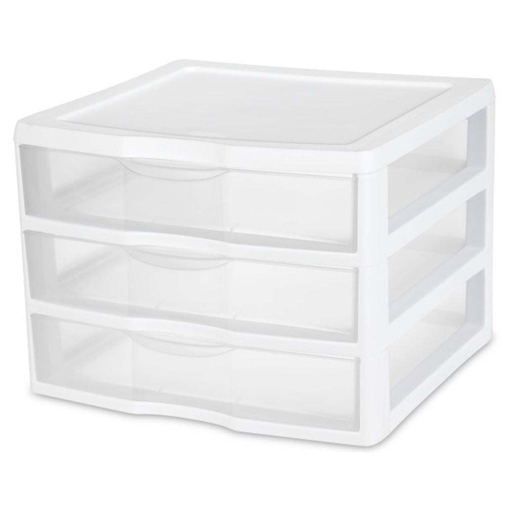 Wide 3 Drawer Unit, Clear Plastic Countertop or Desktop Drawers, White