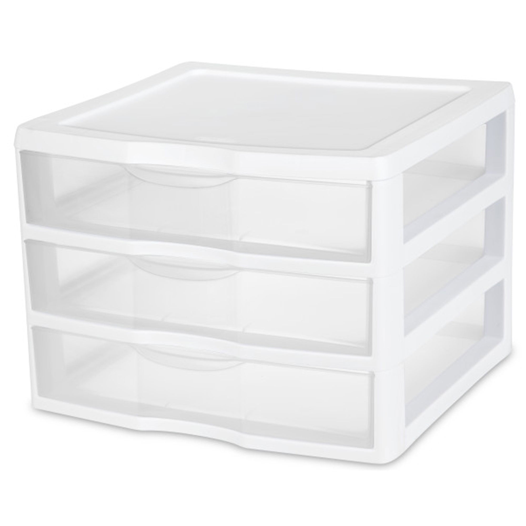 Wide 3 Drawer Unit, Clear Plastic Countertop or Desktop Drawers, White