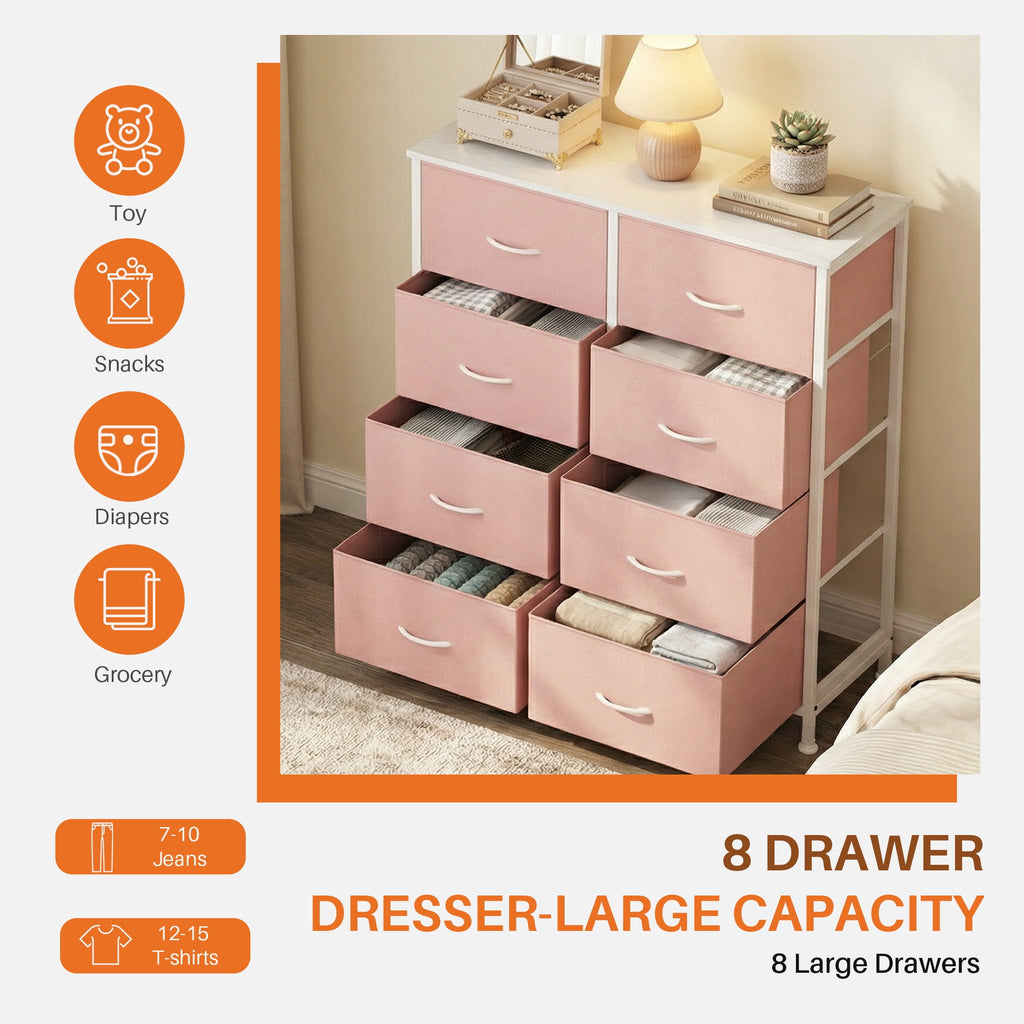 8-Drawer Fabric Dresser Storage Chest for Bedroom, Closet, Entryway, Storage Furniture for Adults, Black