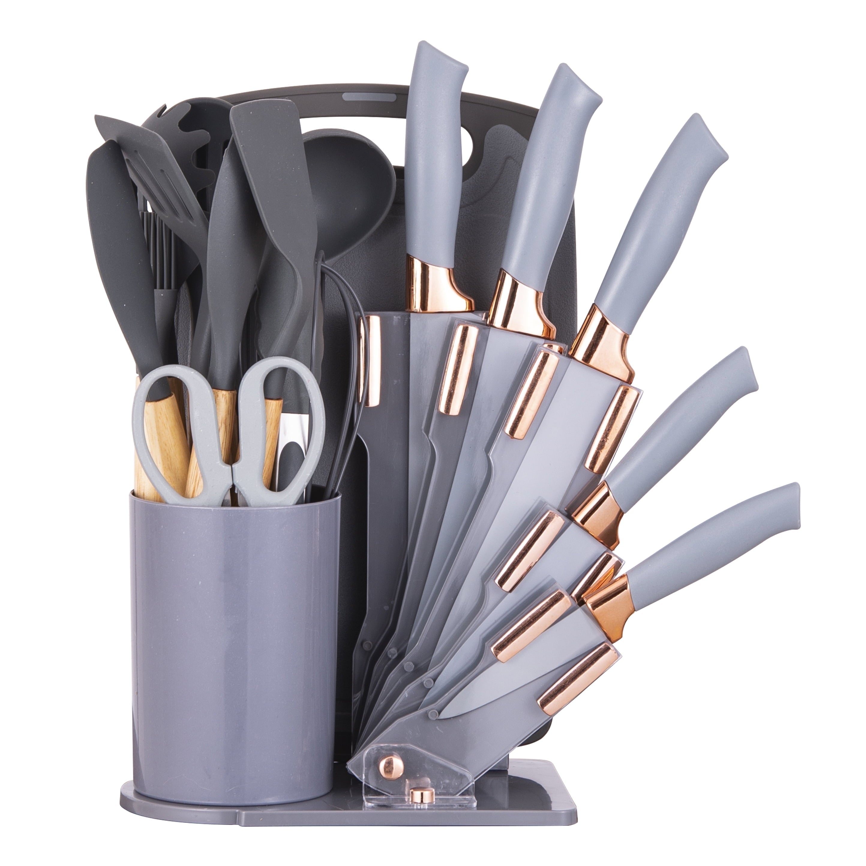 19-Piece Silicone Kitchen Utensil &amp; Knife Set - Heat-Resistant Cooking Tools Non-Stick Safe Gift for Mom or Women Black