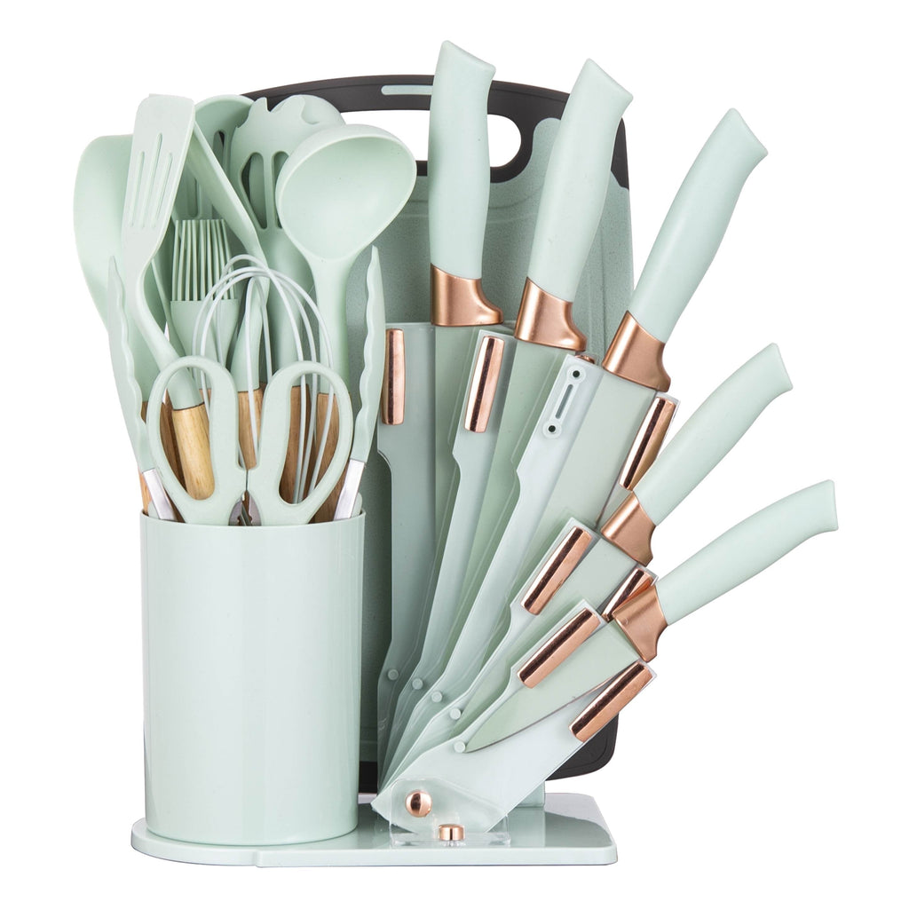 19-Piece Silicone Kitchen Utensil &amp; Knife Set - Heat-Resistant Cooking Tools Non-Stick Safe Gift for Mom or Women Black