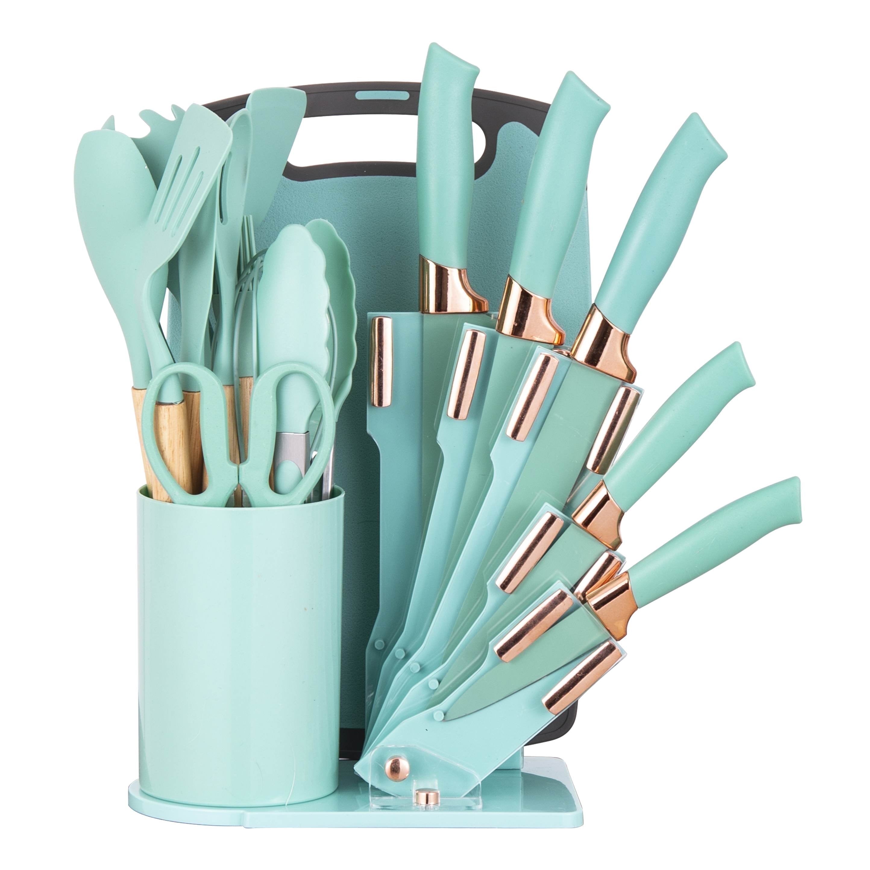19-Piece Silicone Kitchen Utensil &amp; Knife Set - Heat-Resistant Cooking Tools Non-Stick Safe Gift for Mom or Women Black