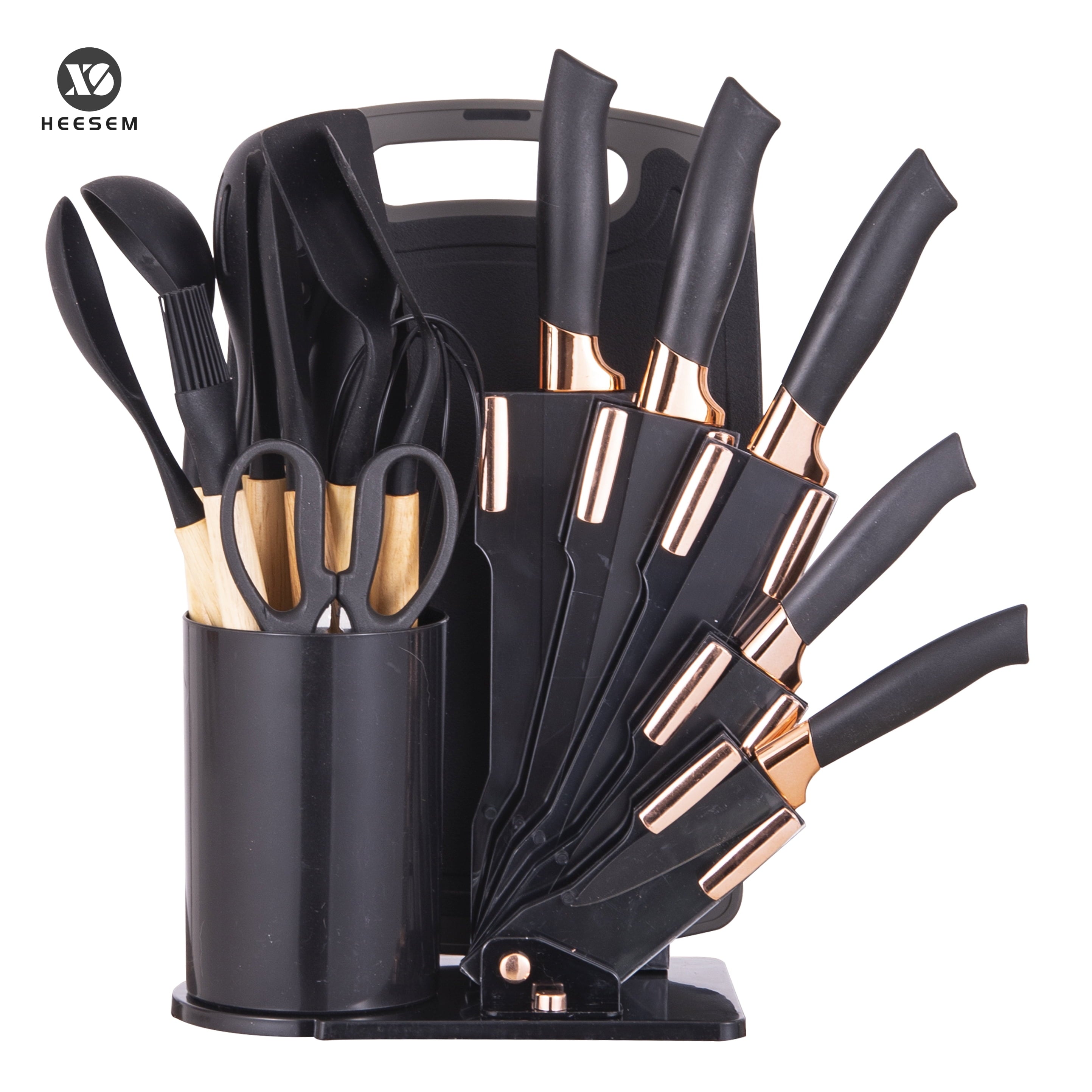 19-Piece Silicone Kitchen Utensil &amp; Knife Set - Heat-Resistant Cooking Tools Non-Stick Safe Gift for Mom or Women Black
