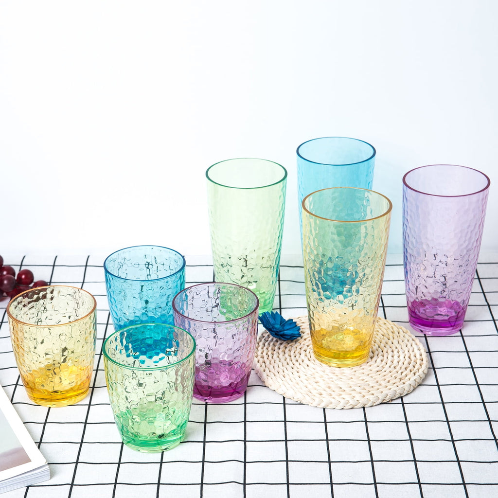 Hammered Style 15-ounce/430ml Acrylic Glasses Plastic Tumbler, Set of 6 Multi-Color,BPA Free,