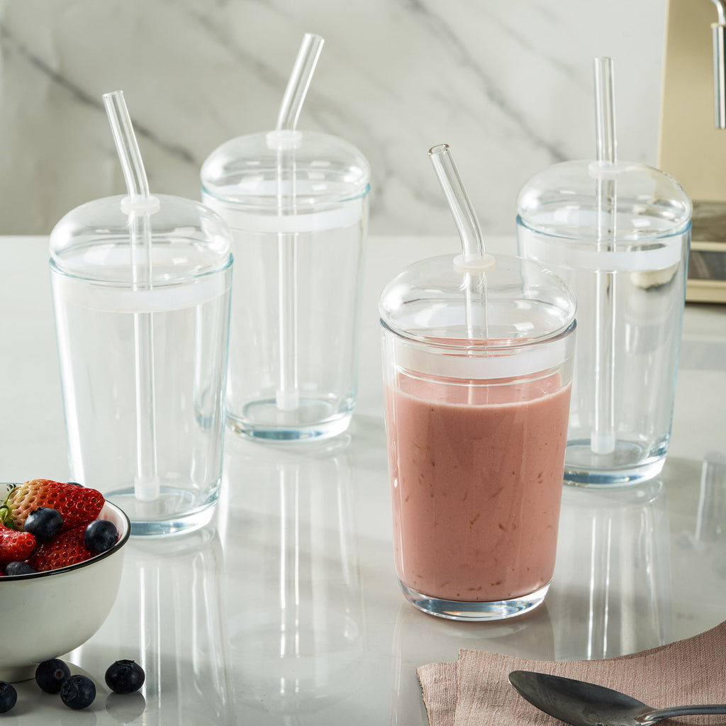 Better Homes &amp; Gardens 16 oz Dome Lid Glass Tumbler, Clear