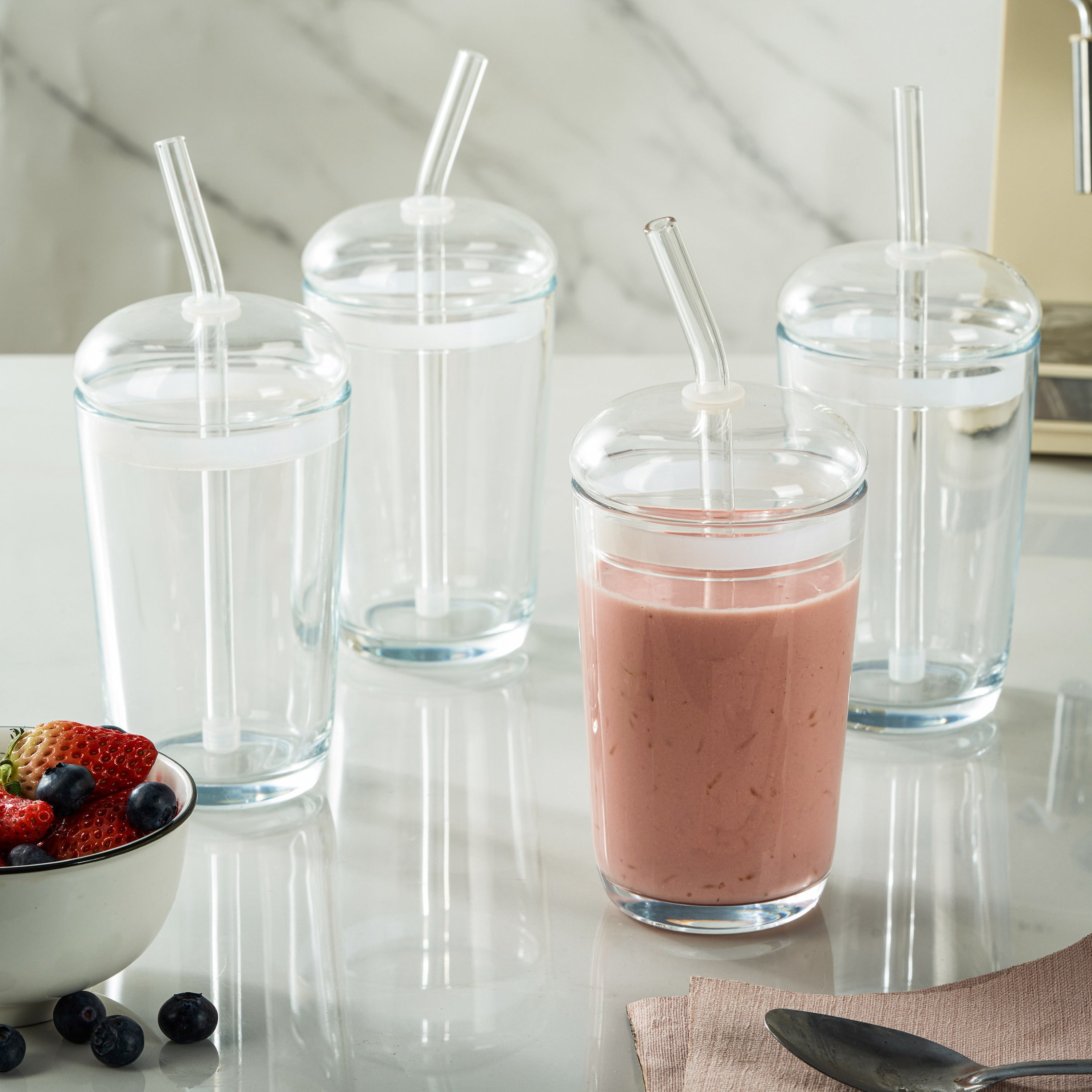 Better Homes &amp; Gardens 16 oz Dome Lid Glass Tumbler, Clear
