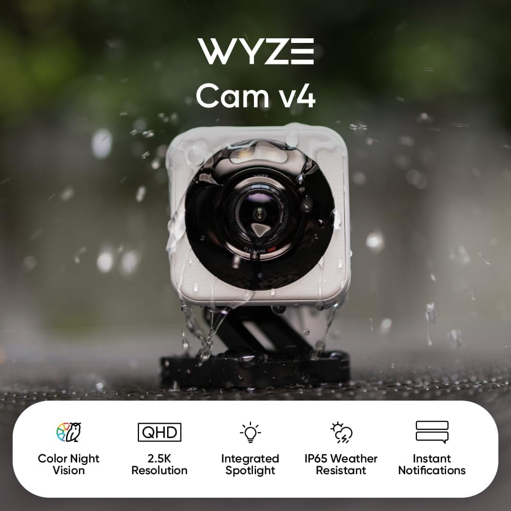 Cam v4 Security Camera Bundle with FREE 32gb MicroSD Card, 2.5K WiFi, Indoor/Outdoor Camera for Home Security, Pet Camera/Baby Monitor, Motion Activated Spotlight/Siren, Color Night Vision, 2-Wa