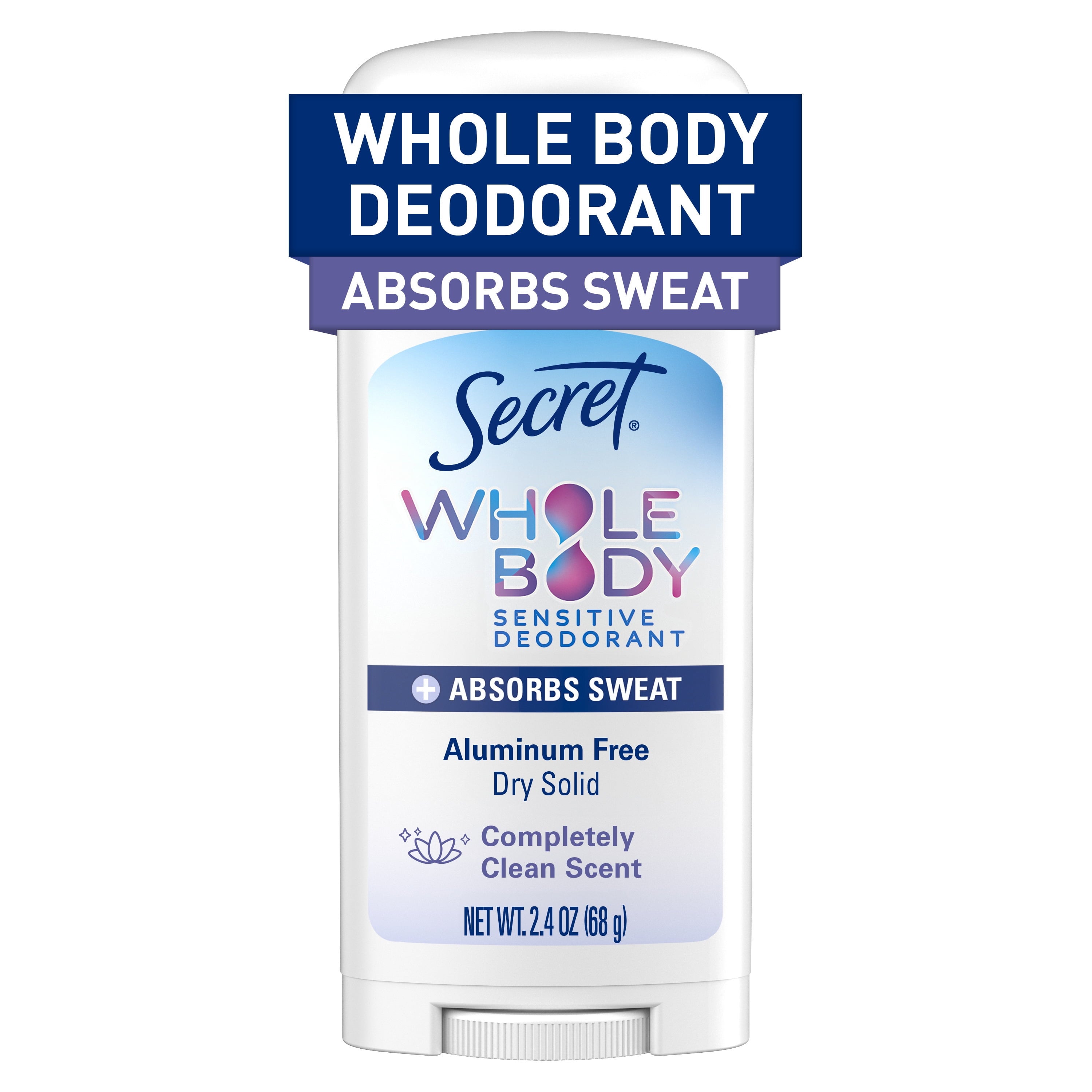 Whole Body Aluminum-Free Dry Feel Stick and Absorbs Sweat, Deodorant Stick for Women, Completely Clean Scent, 2.4oz
