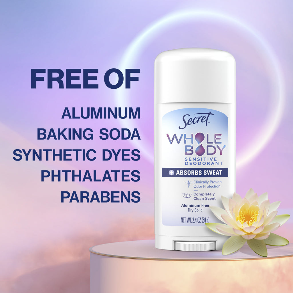 Whole Body Aluminum-Free Dry Feel Stick and Absorbs Sweat, Deodorant Stick for Women, Completely Clean Scent, 2.4oz
