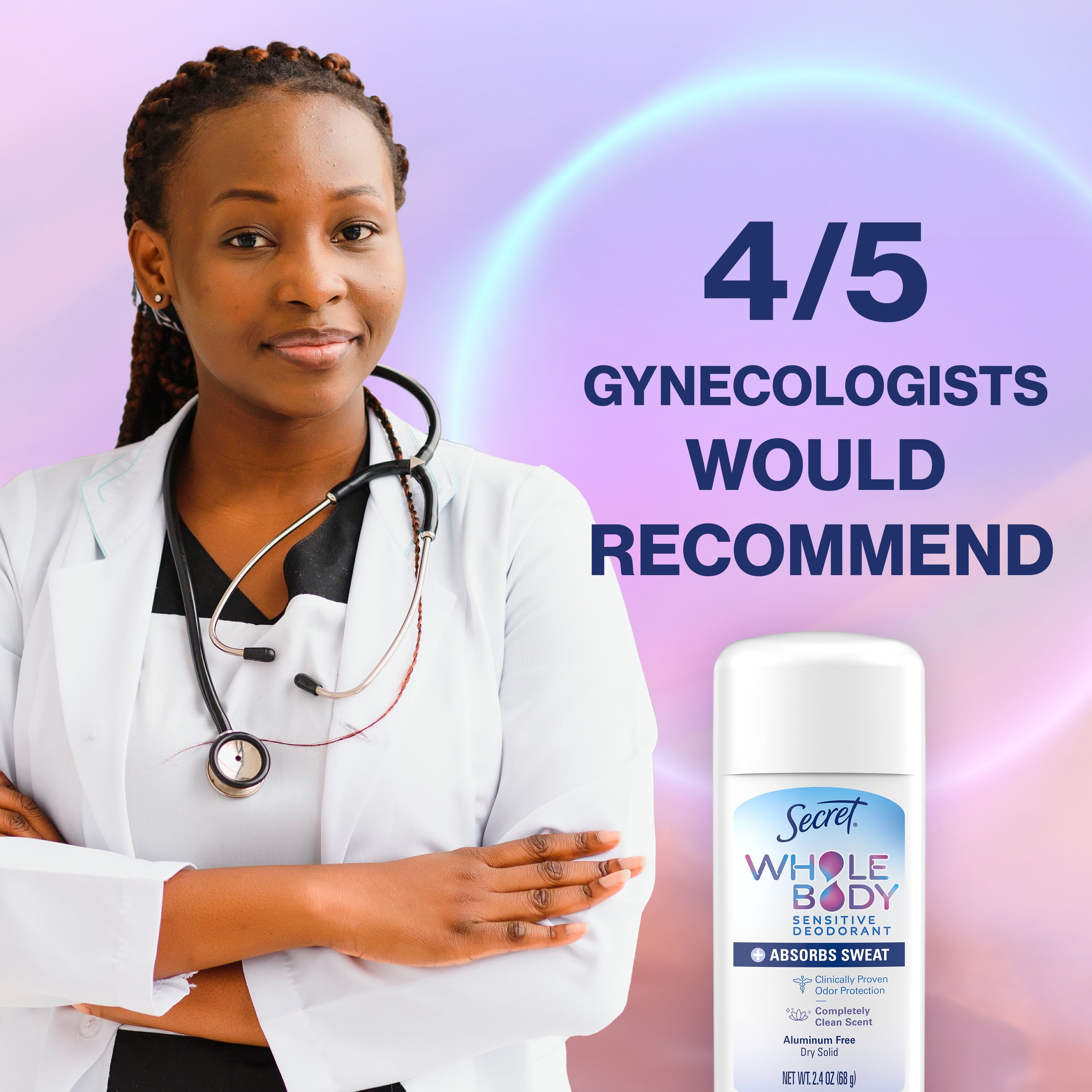 Whole Body Aluminum-Free Dry Feel Stick and Absorbs Sweat, Deodorant Stick for Women, Completely Clean Scent, 2.4oz