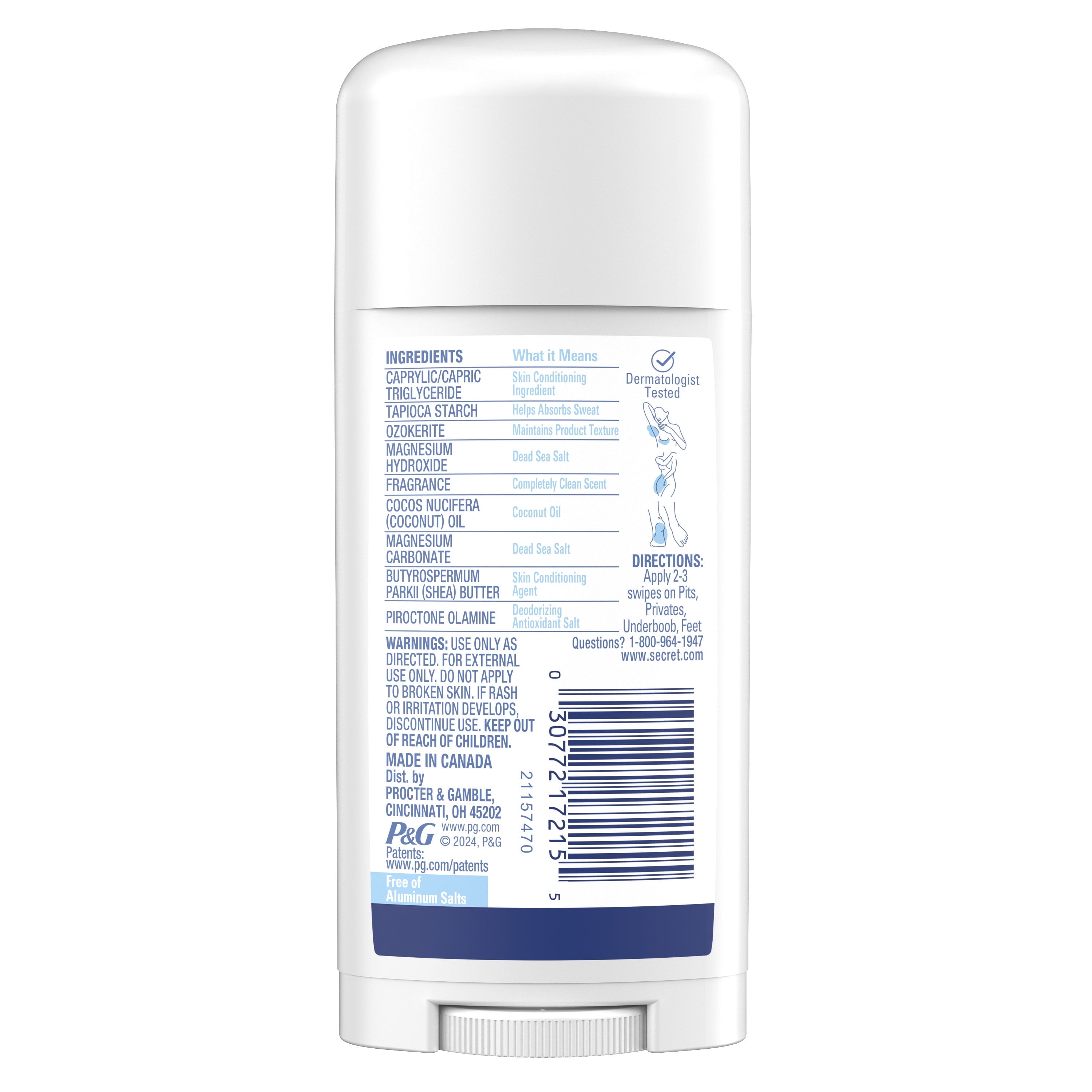 Whole Body Aluminum-Free Dry Feel Stick and Absorbs Sweat, Deodorant Stick for Women, Completely Clean Scent, 2.4oz