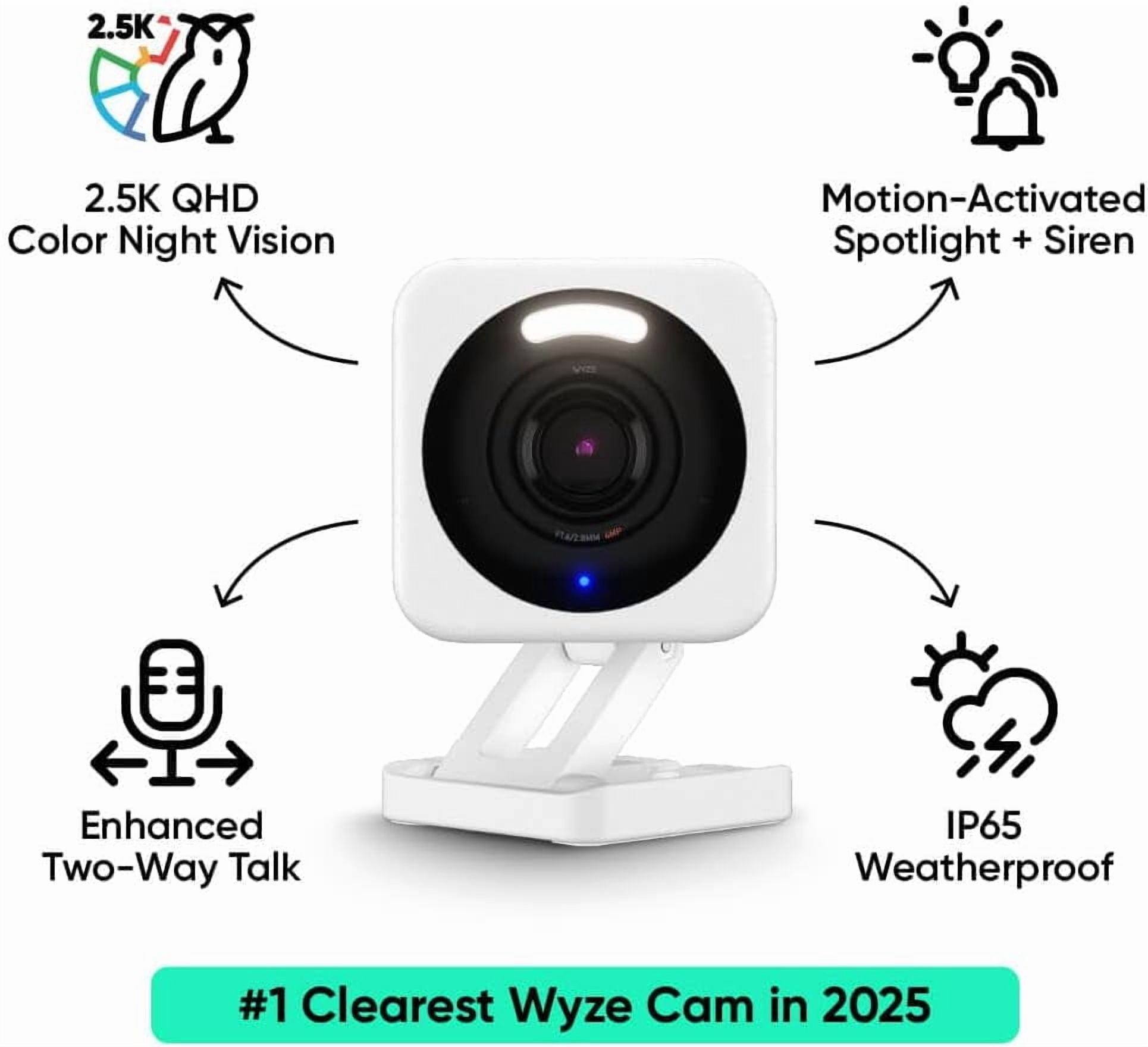 Box Wyze Cam V4 2.5K QHD Smart Home WiFi Security Camera Indoor/Outdoor, Motion Detection, Color Night Vision and Spotlight