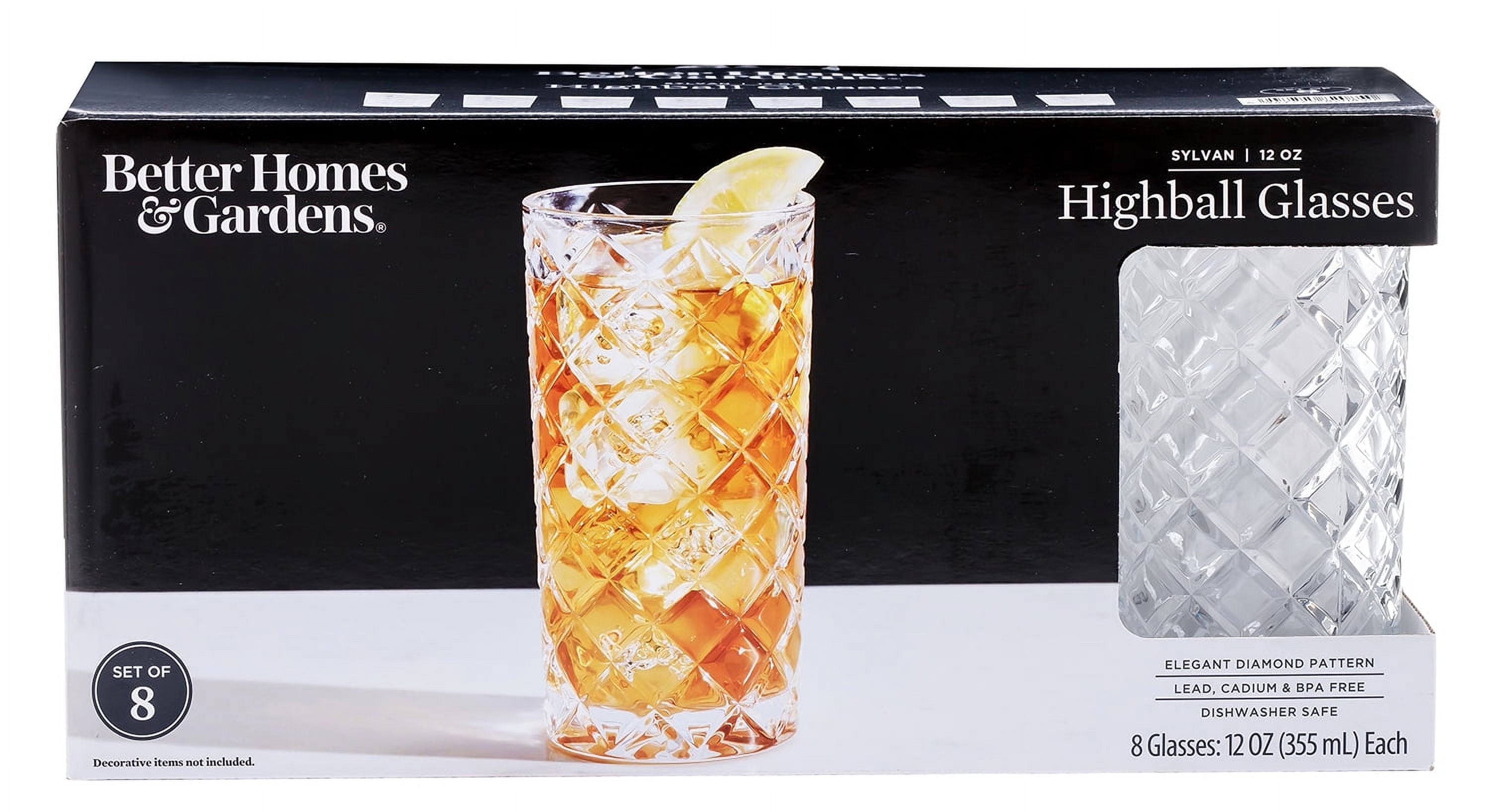 Better Homes &amp; Gardens Diamond Cut Tumbler Clear Drinking Glass, 8 Pack
