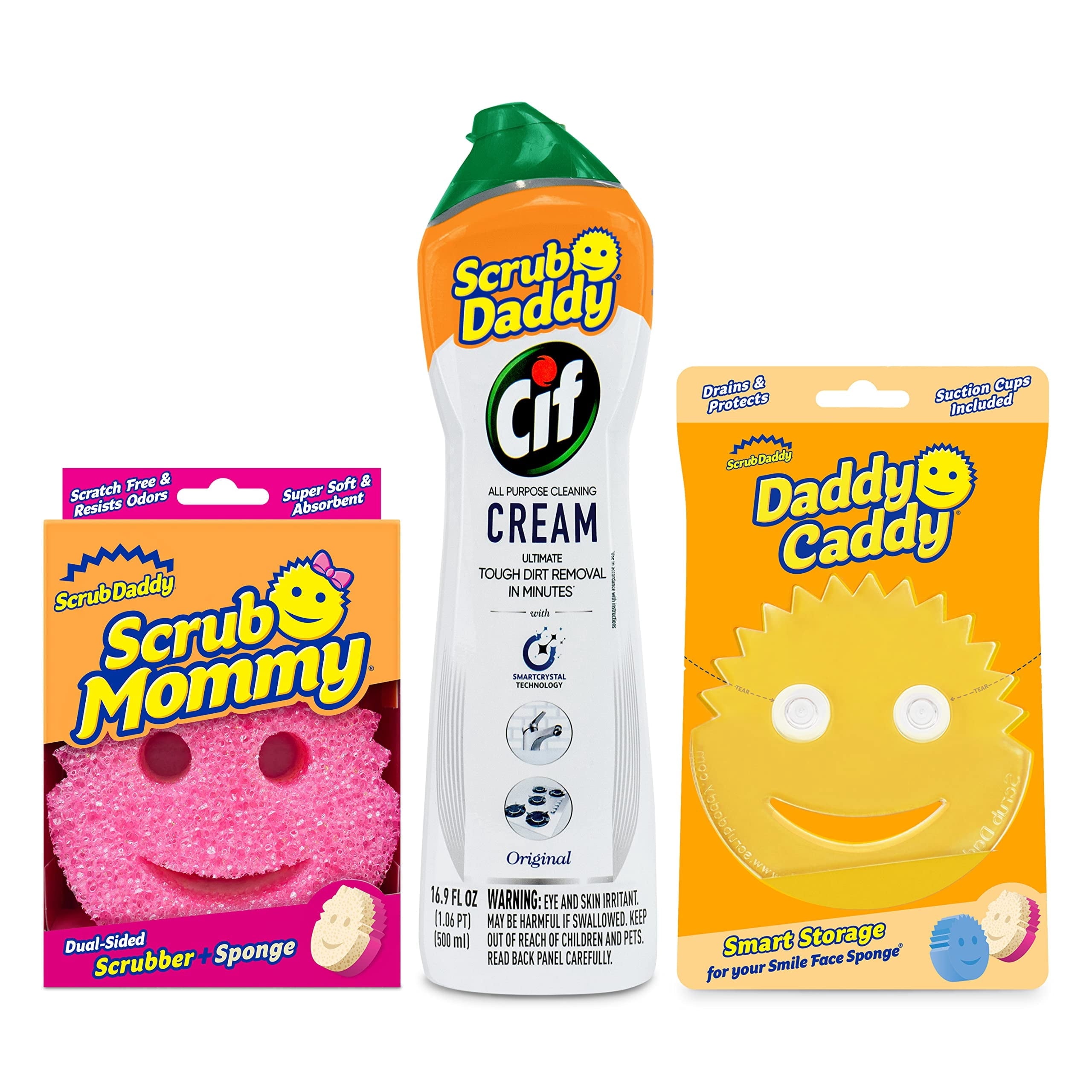 Scrub Mommy + Cif All Purpose Cleaning Cream, Original + Daddy Caddy - Multi Surface Household Cleaning Cream, Scratch-Free Multipurpose Dish Sponge + Kitchen Sponges Caddy