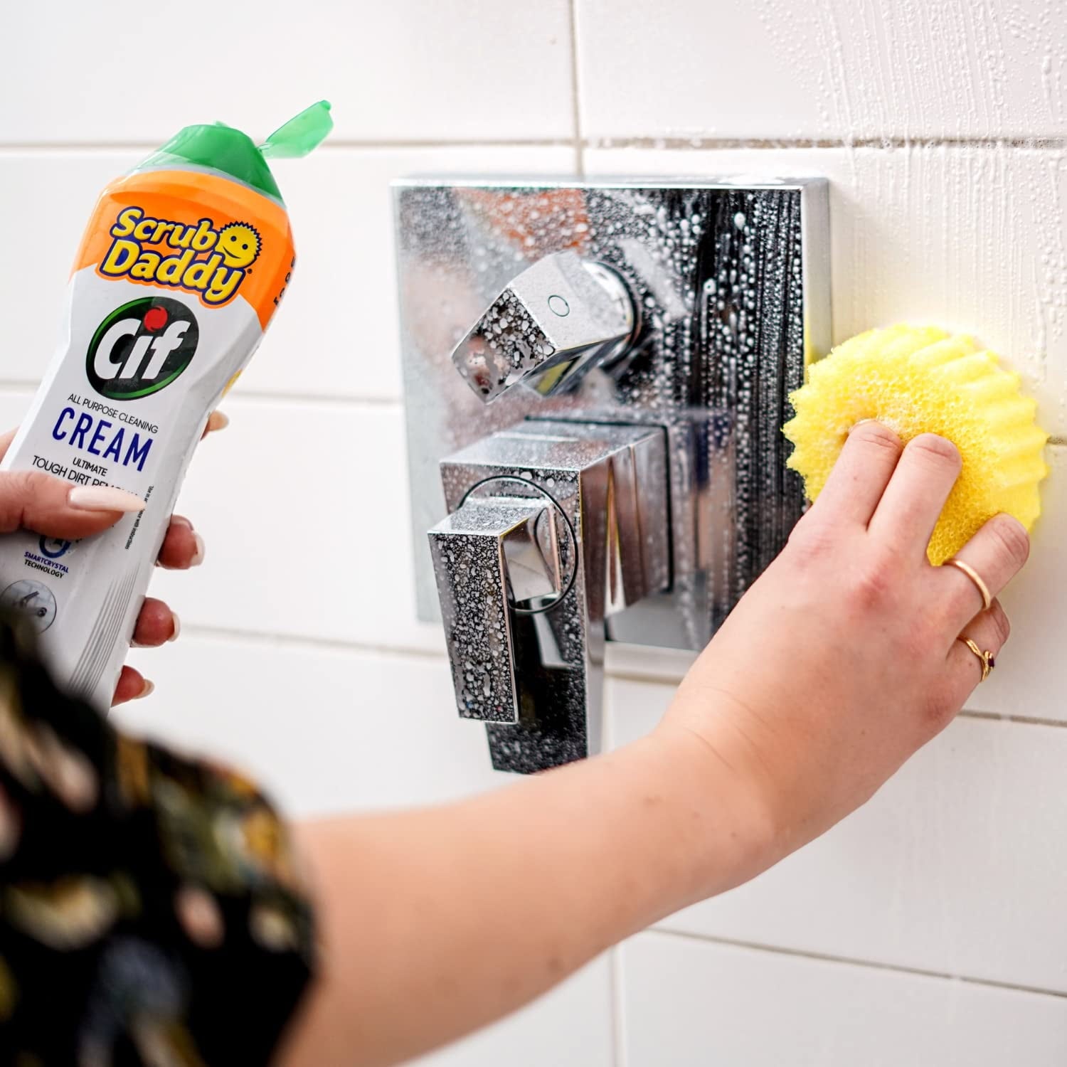Scrub Mommy + Cif All Purpose Cleaning Cream, Original + Daddy Caddy - Multi Surface Household Cleaning Cream, Scratch-Free Multipurpose Dish Sponge + Kitchen Sponges Caddy
