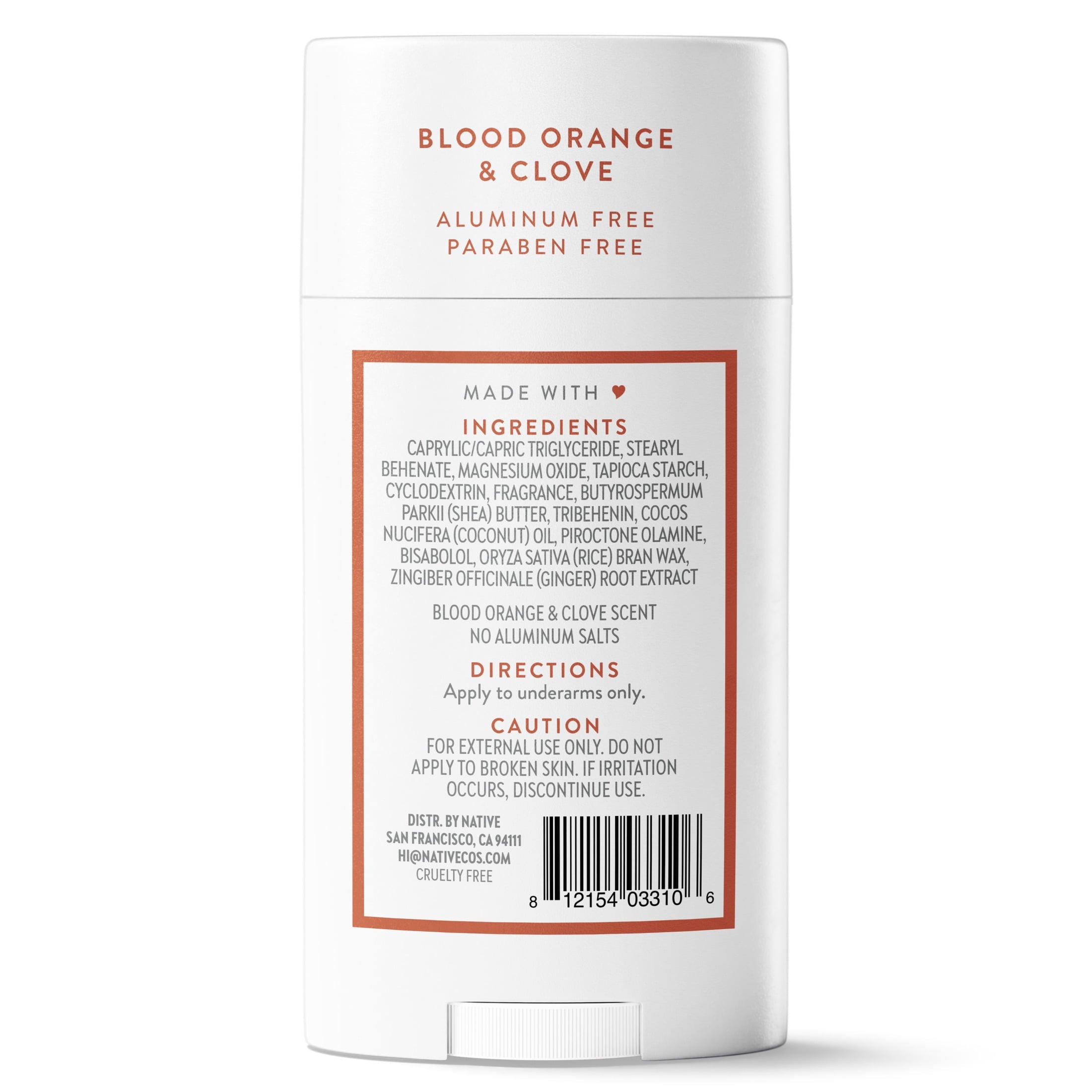 Aluminum Free Deodorant For Women, 72 Hour Solid Deodorant Stick, Blood Orange &amp; Clove, 2.65oz