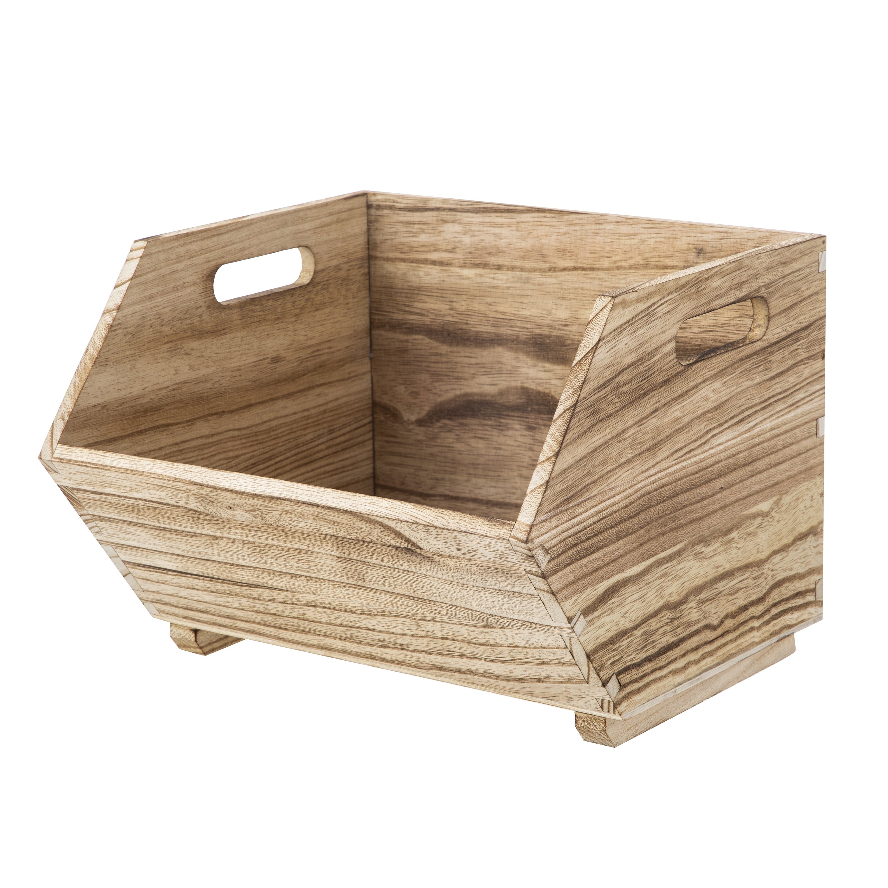 Better Homes &amp; Gardens 2-Piece Set Natural Wood Stacking Open Front Decorative Storage Bins, 11 in x 16.5 in x 10 in