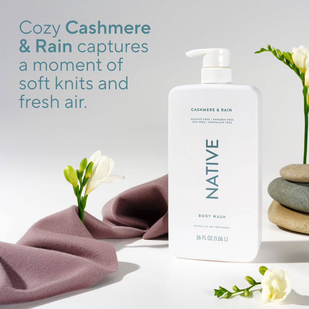 Body Wash, Cashmere &amp; Rain, Sulfate Free, Naturally Derived Ingredients, 24hr Freshness, for Women &amp; Men, 36 fl oz