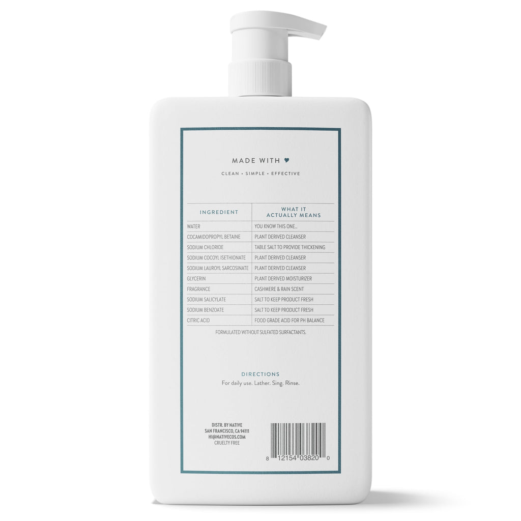 Body Wash, Cashmere &amp; Rain, Sulfate Free, Naturally Derived Ingredients, 24hr Freshness, for Women &amp; Men, 36 fl oz