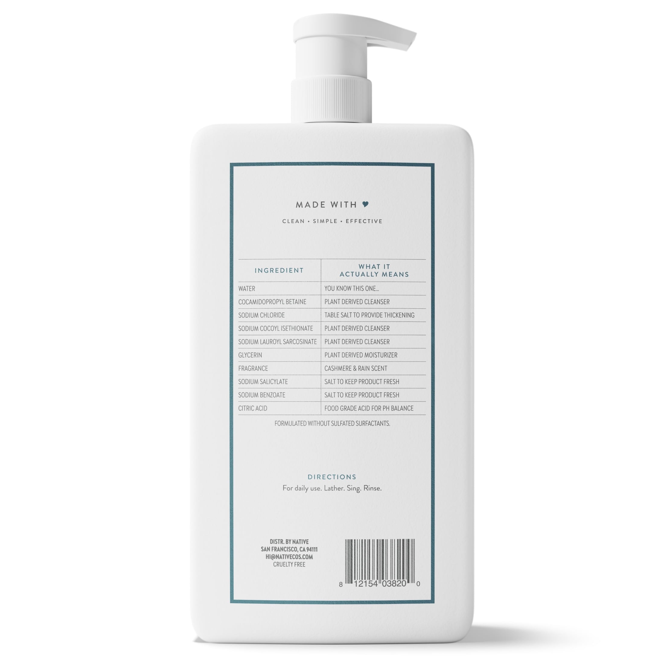 Body Wash, Cashmere &amp; Rain, Sulfate Free, Naturally Derived Ingredients, 24hr Freshness, for Women &amp; Men, 36 fl oz
