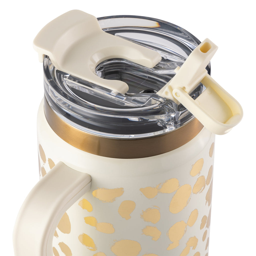 Thyme &amp; Table 32 fl oz Stainless Steel Luna Tumbler with Handle and Dual Straw Lid, Cream &amp; Black Check