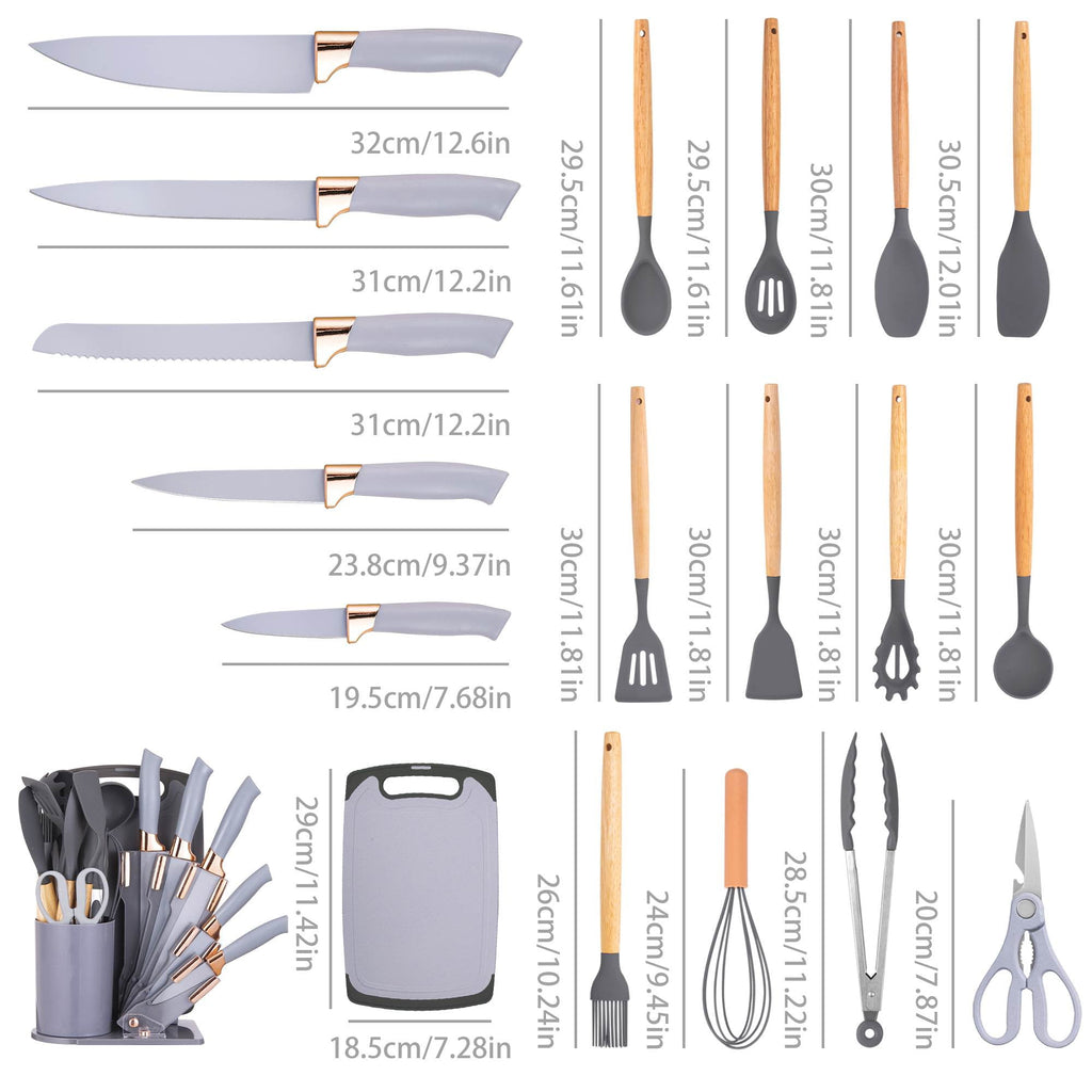 19-Piece Silicone Kitchen Utensil &amp; Knife Set - Heat-Resistant Cooking Tools Non-Stick Safe Gift for Mom or Women Black
