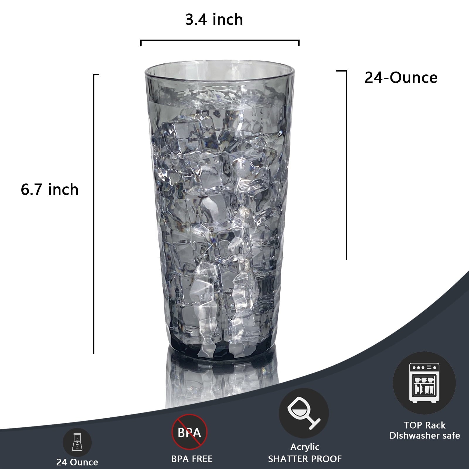 24-Ounce Plastic Tumbler Acrylic Drinking Glasses, Plastic Cups, , , Shatter Proof, , Set of 8 ( Multicolor )