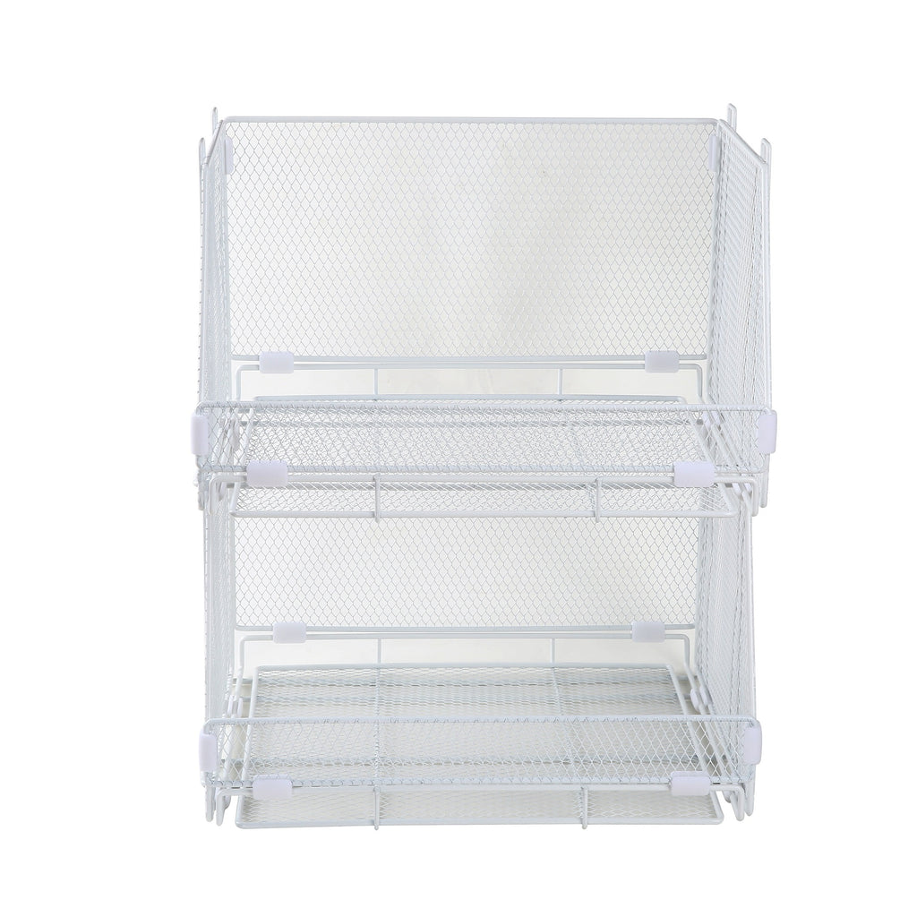 Folding Storage Baskets, Collapsible Plastic Organizer Bins with Clip Handles, 2 Pack, White
