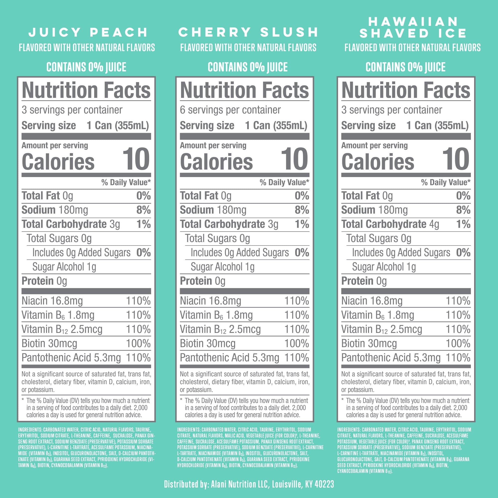 Sugar Free Energy Drink, Variety Pack, Cherry Slush, Juicy Peach, Hawaiian Shaved Ice, 12 fl oz, 12 Pack, Cans, 200mg Caffeine