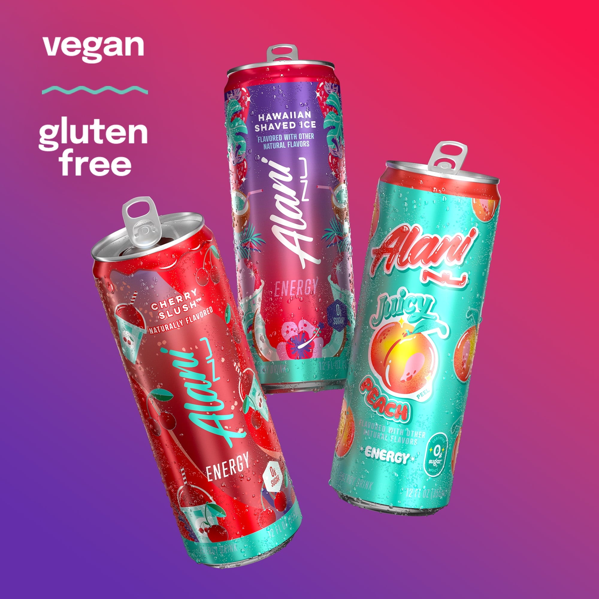 Sugar Free Energy Drink, Variety Pack, Cherry Slush, Juicy Peach, Hawaiian Shaved Ice, 12 fl oz, 12 Pack, Cans, 200mg Caffeine